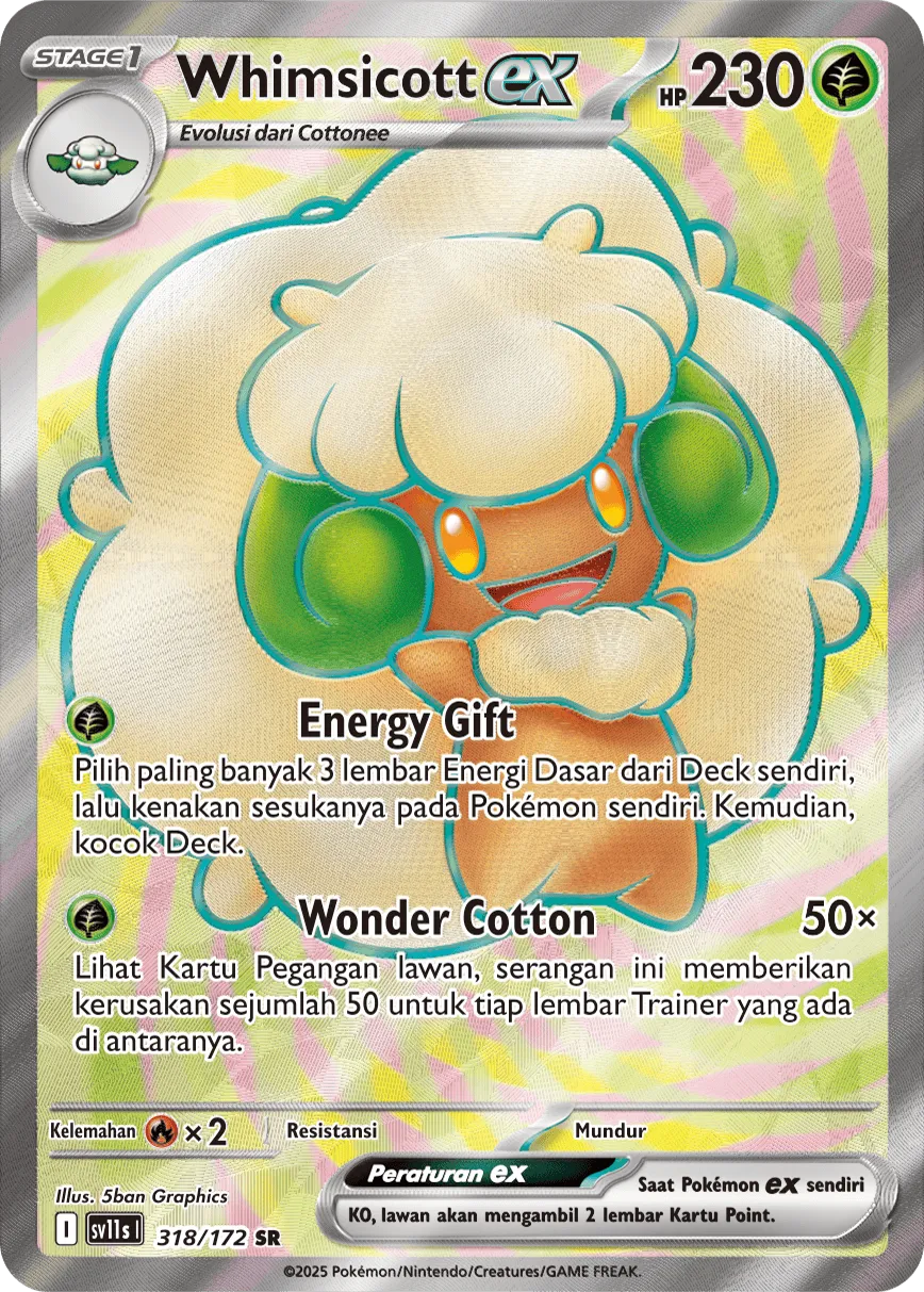 Whimsicott ex 318 — Black And White (Indonesian Pokémon TCG card)