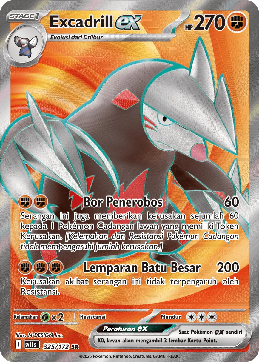 Excadrill ex 325 — Black And White (Indonesian Pokémon TCG card)