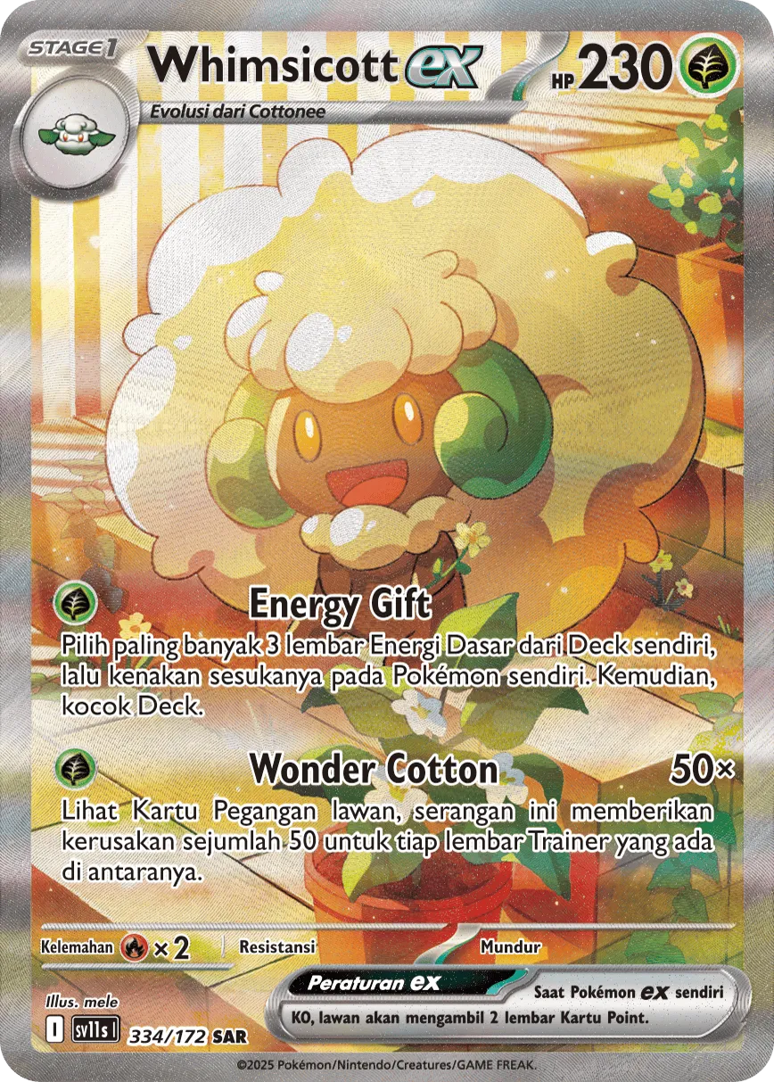 Whimsicott ex 334 — Black And White (Indonesian Pokémon TCG card)