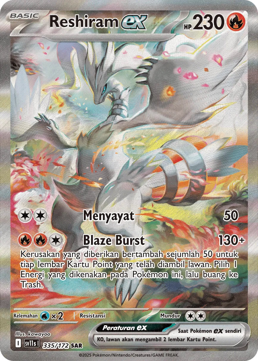 Reshiram ex 335 — Black And White (Indonesian Pokémon TCG card)