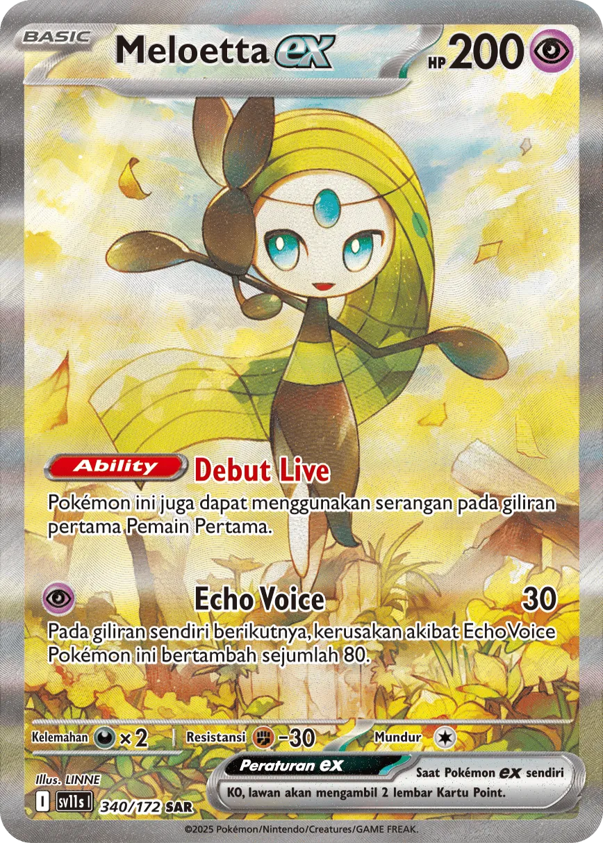 Meloetta ex 340 — Black And White (Indonesian Pokémon TCG card)