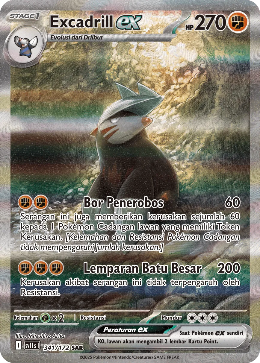 Excadrill ex 341 — Black And White (Indonesian Pokémon TCG card)