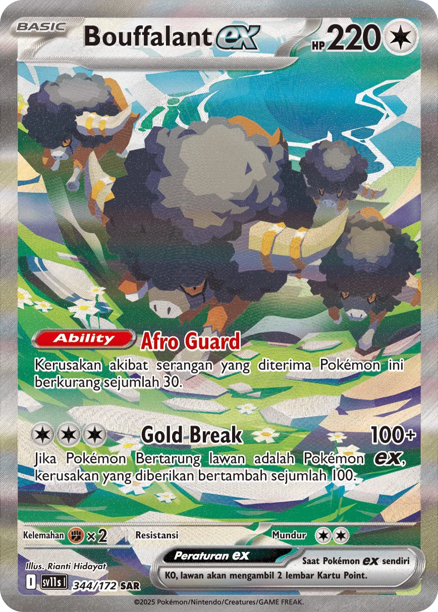Bouffalant ex 344 — Black And White (Indonesian Pokémon TCG card)