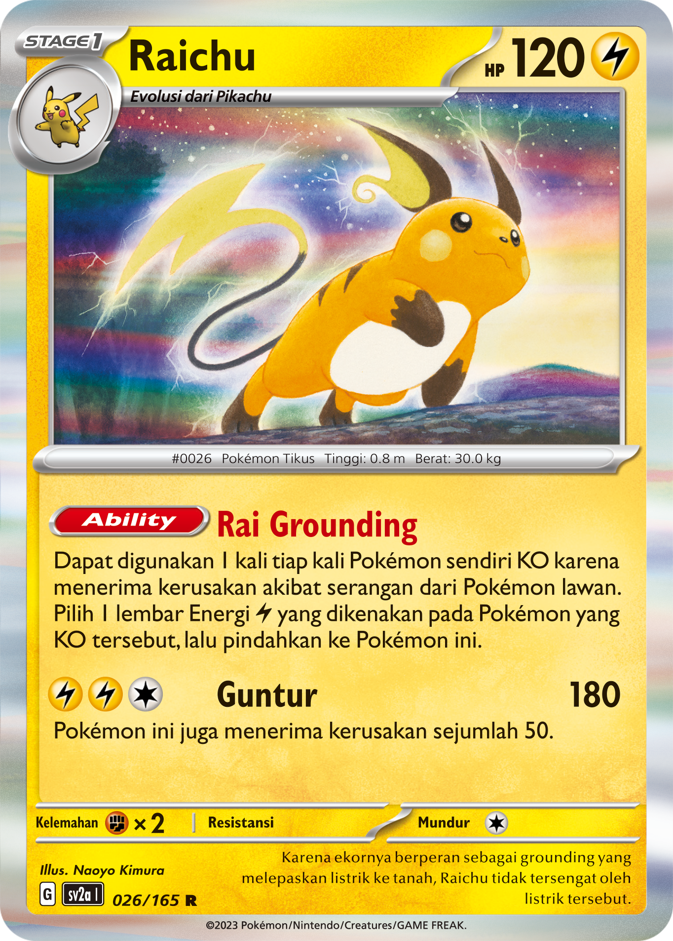 Raichu 026 — Kartu Pokémon 151 (Indonesian Pokémon TCG card)