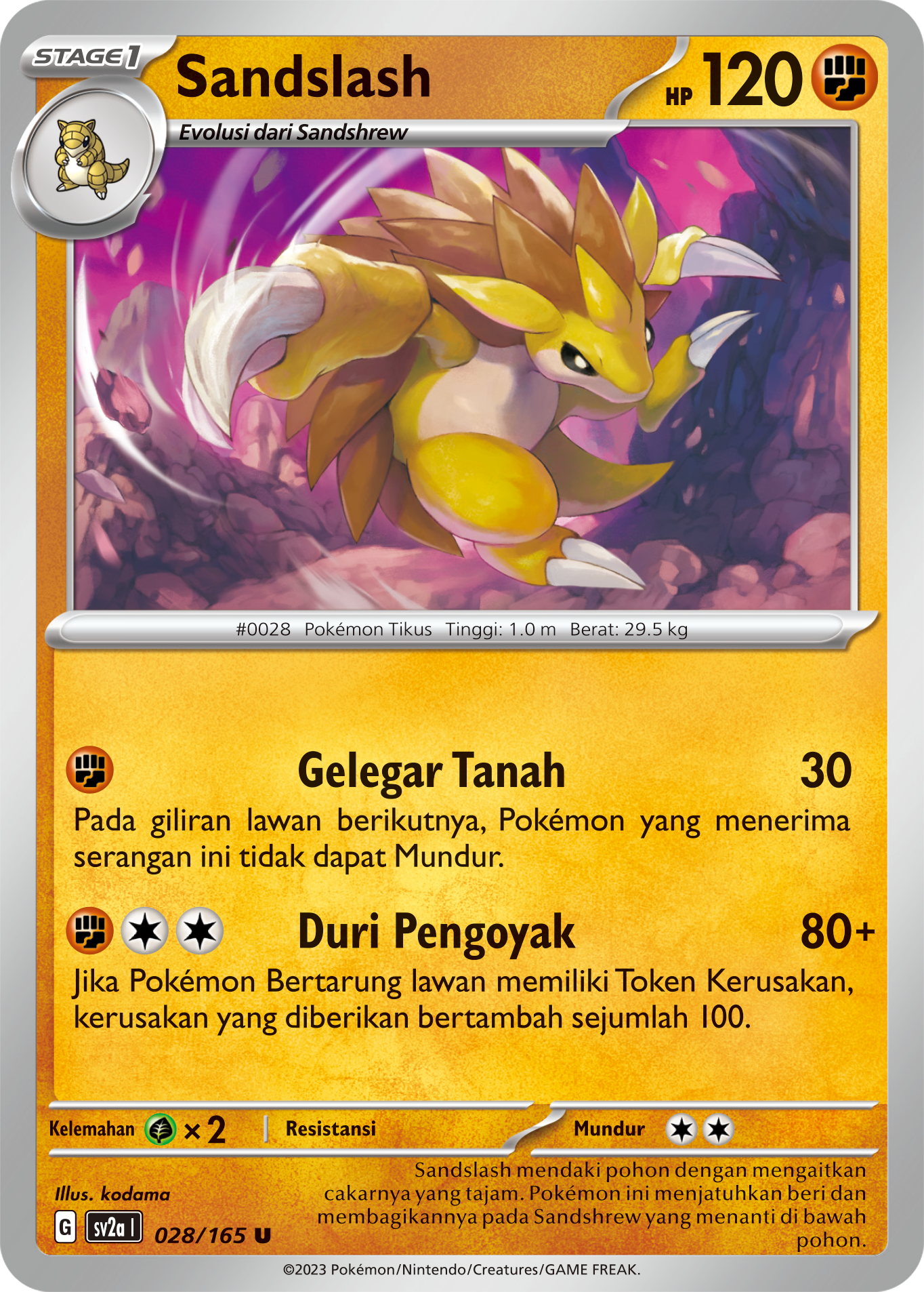 Sandslash 028 — Kartu Pokémon 151 (Indonesian Pokémon TCG card)