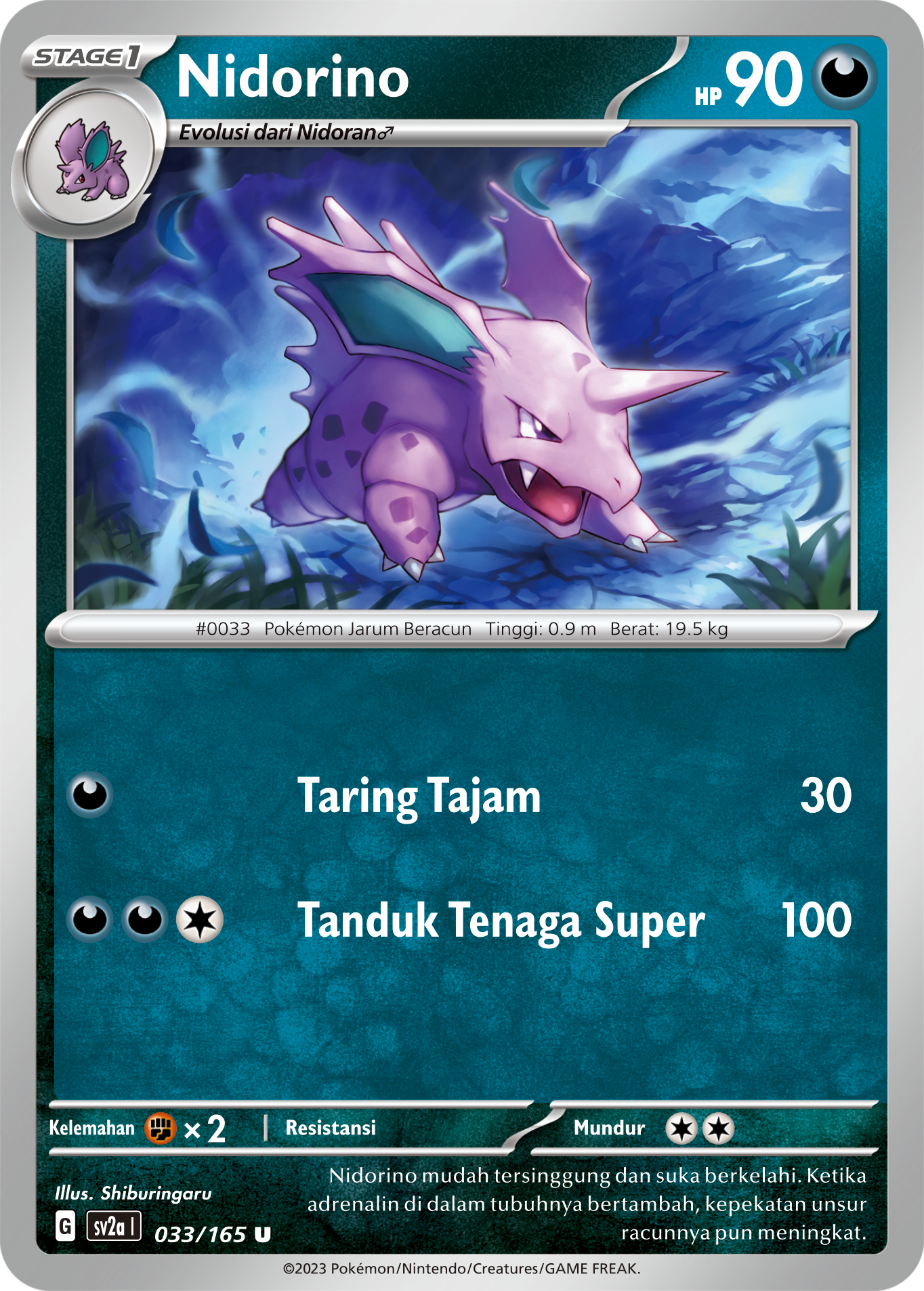 Nidorino 033 — Kartu Pokémon 151 (Indonesian Pokémon TCG card)