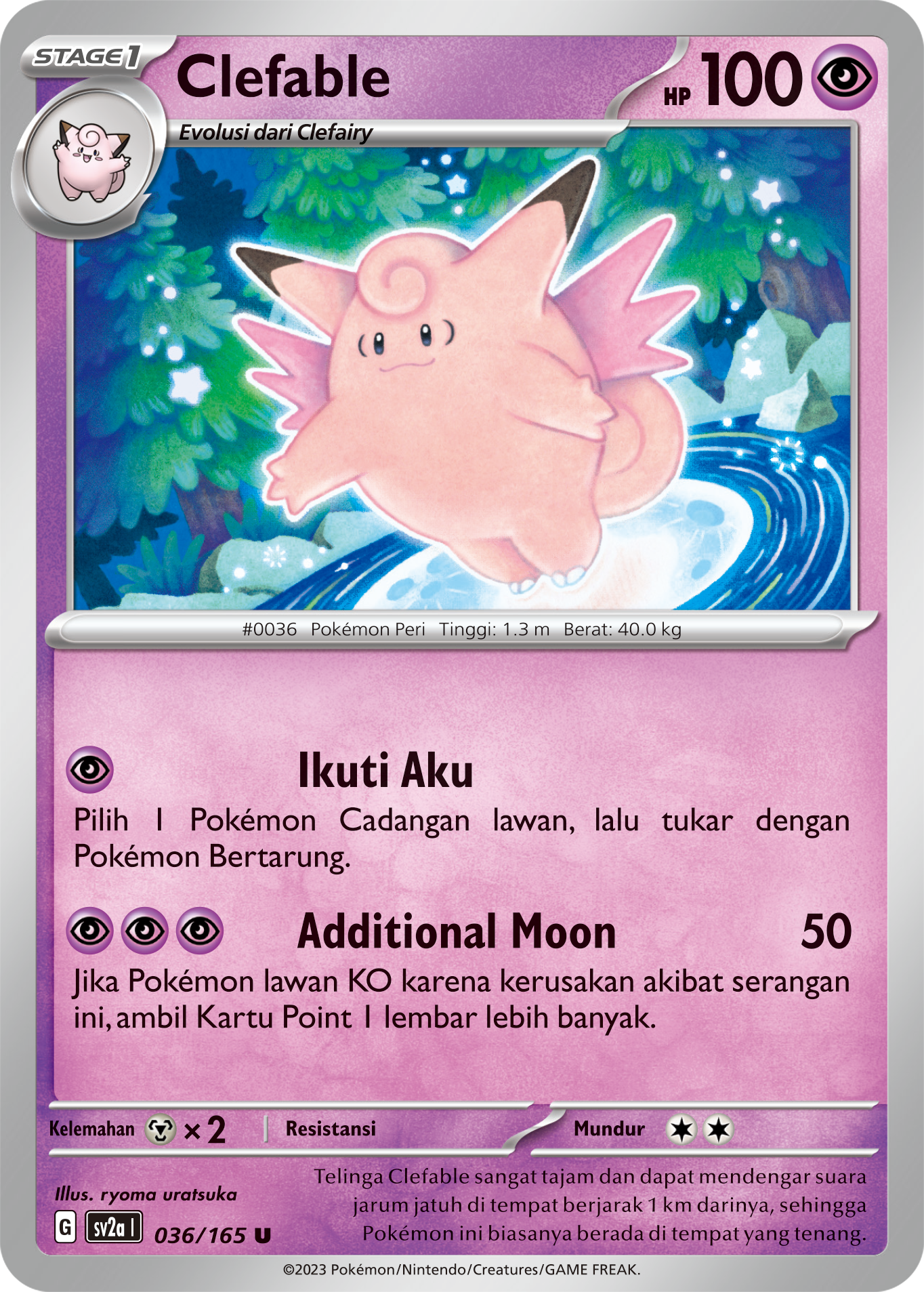 Clefable 036 — Kartu Pokémon 151 (Indonesian Pokémon TCG card)