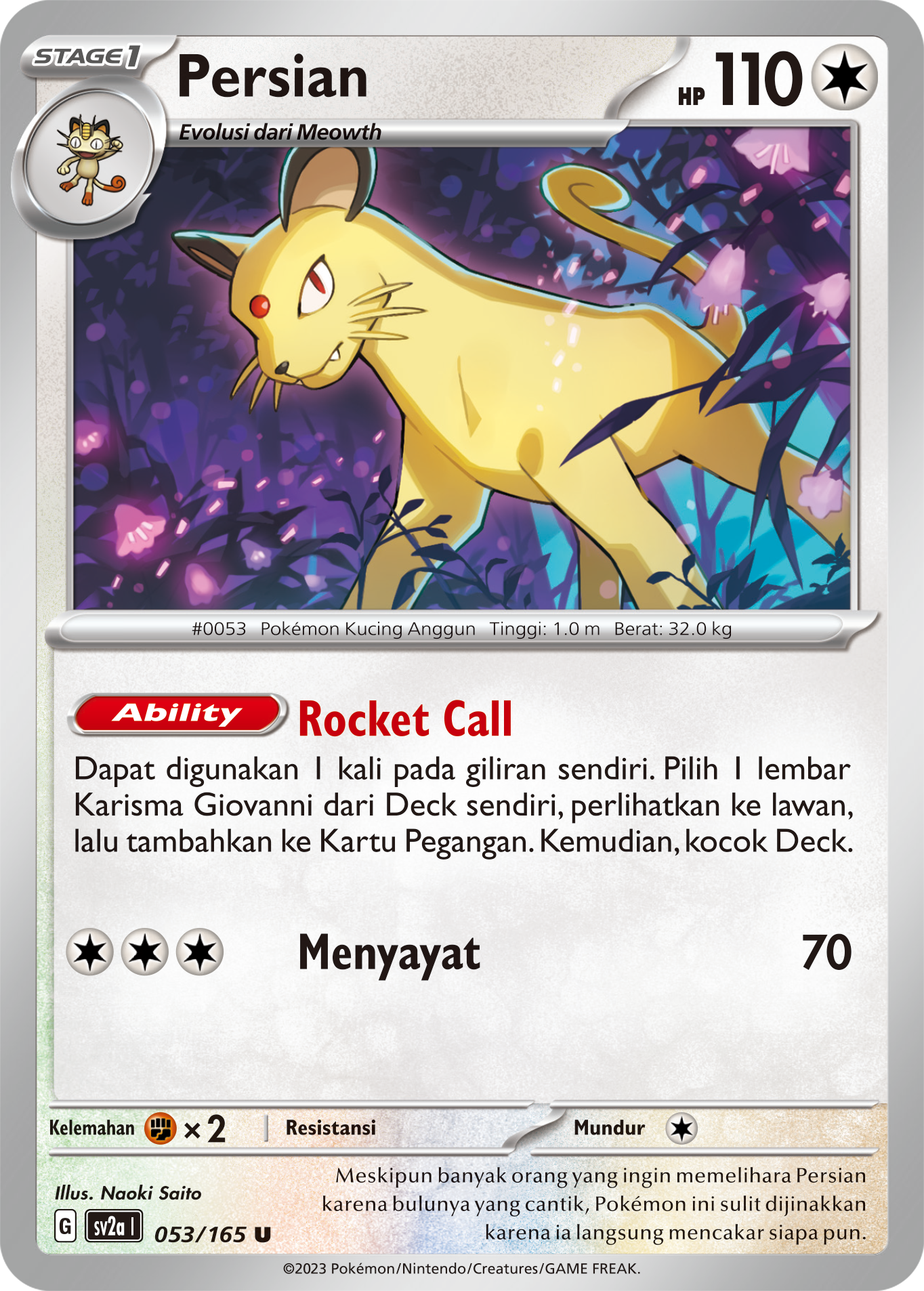 Persian 053 — Kartu Pokémon 151 (Indonesian Pokémon TCG card)