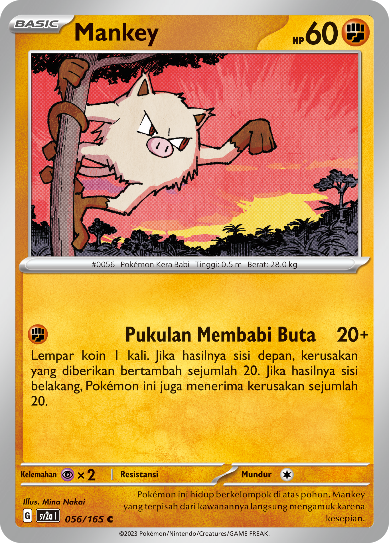 Mankey 056 — Kartu Pokémon 151 (Indonesian Pokémon TCG card)