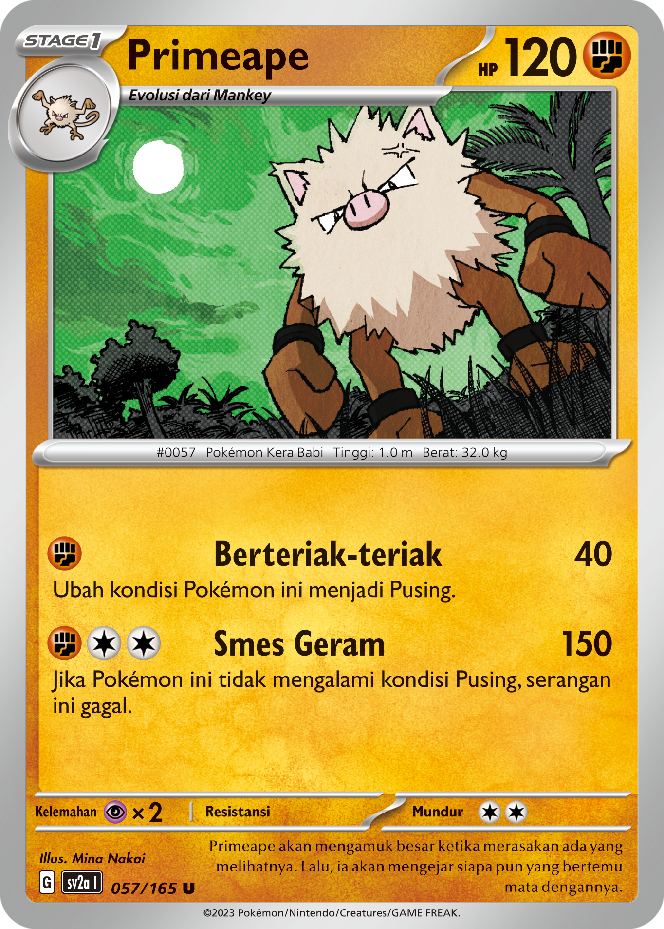 Primeape 057 — Kartu Pokémon 151 (Indonesian Pokémon TCG card)