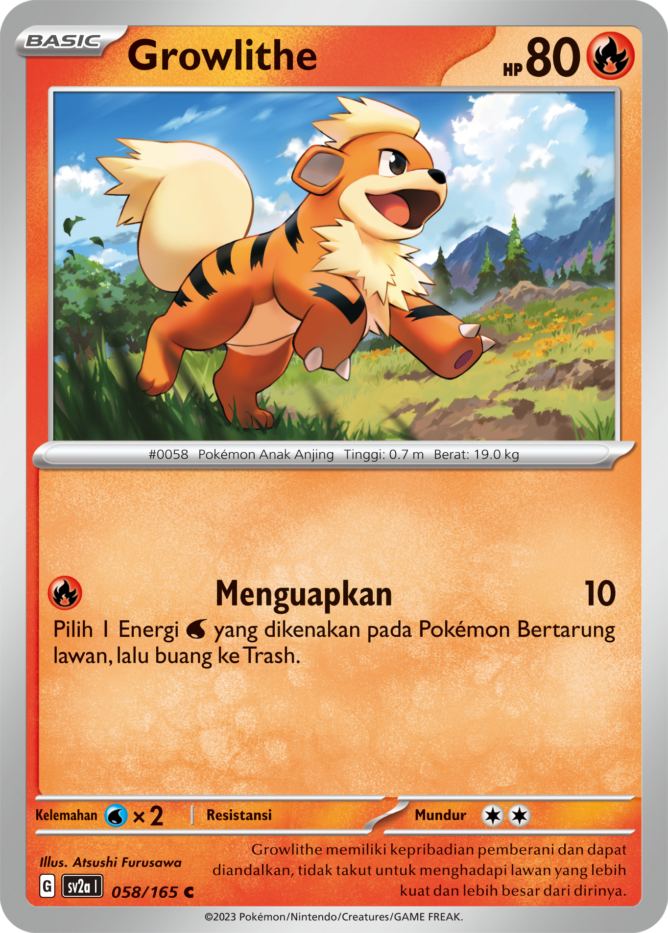 Growlithe 058 — Kartu Pokémon 151 (Indonesian Pokémon TCG card)