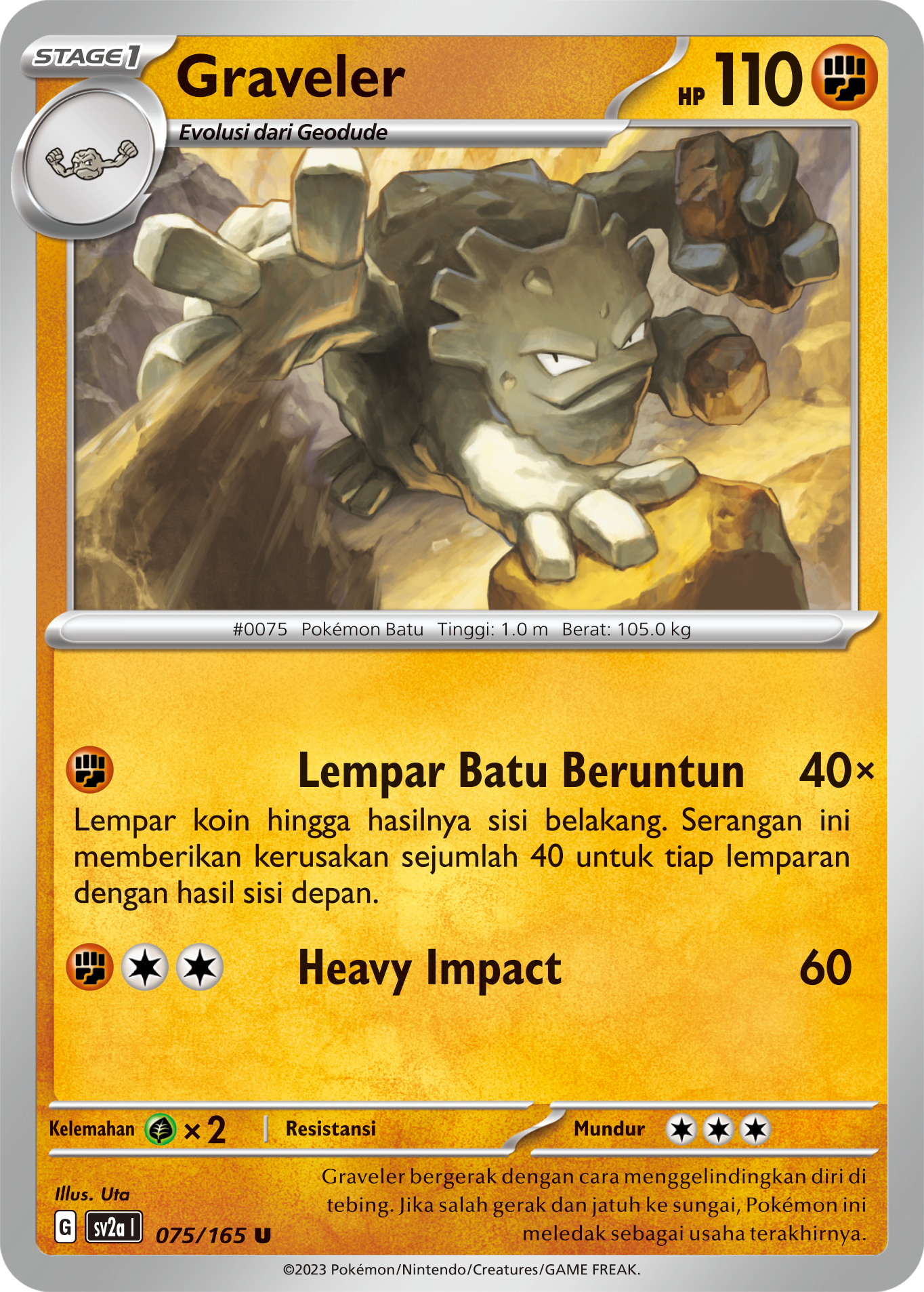 Graveler 075 — Kartu Pokémon 151 (Indonesian Pokémon TCG card)