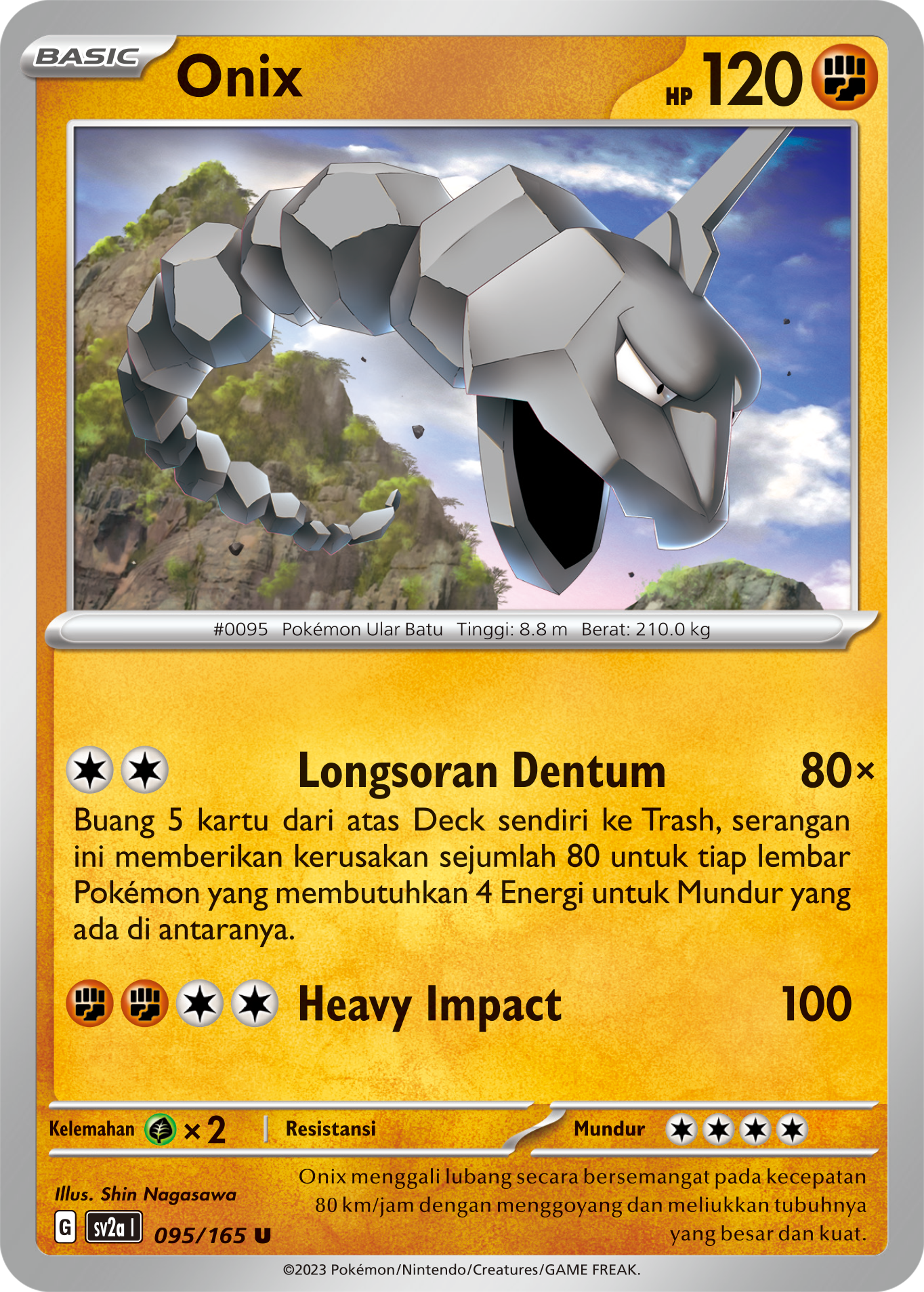 Onix 095 — Kartu Pokémon 151 (Indonesian Pokémon TCG card)