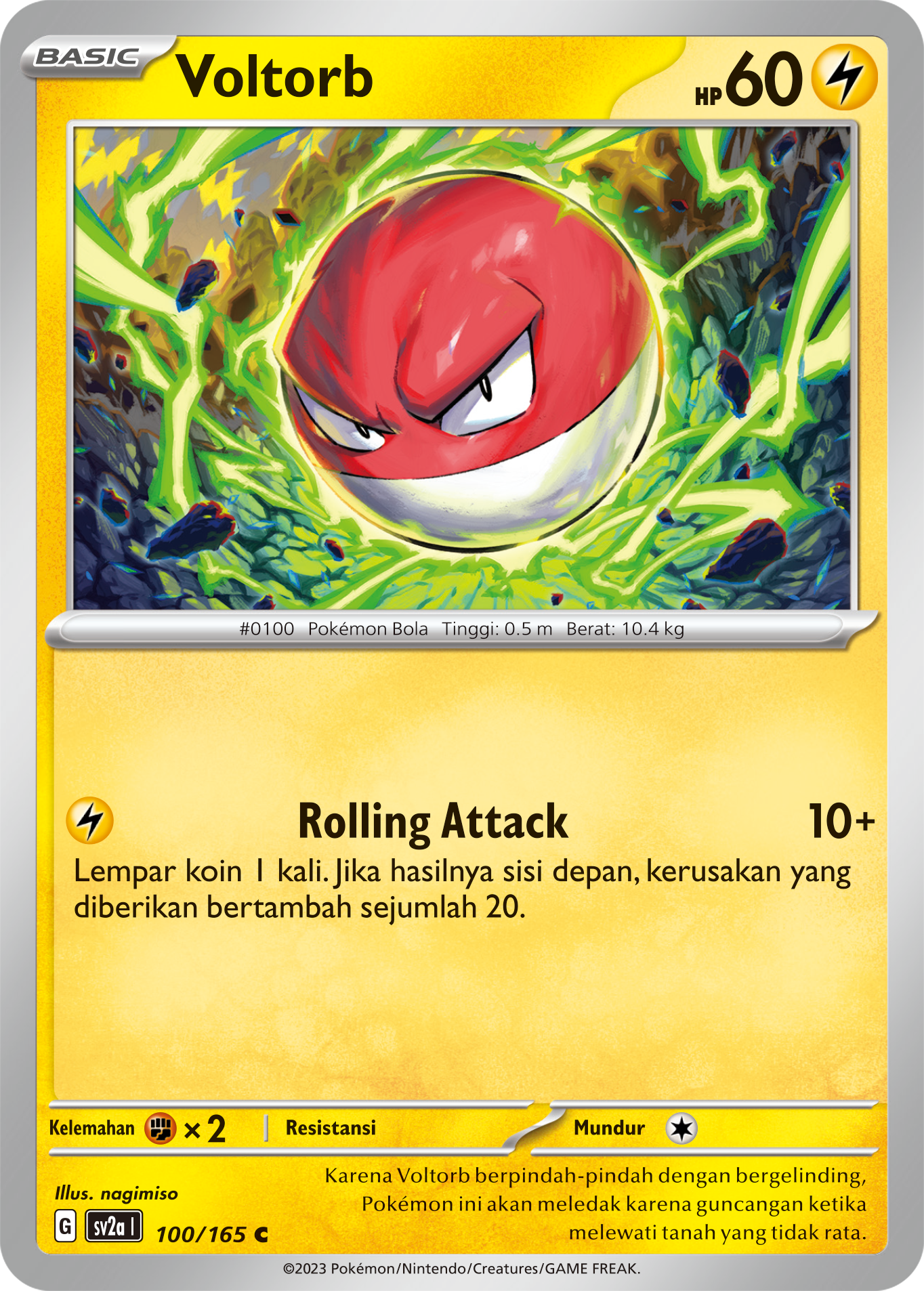 Voltorb 100 — Kartu Pokémon 151 (Indonesian Pokémon TCG card)