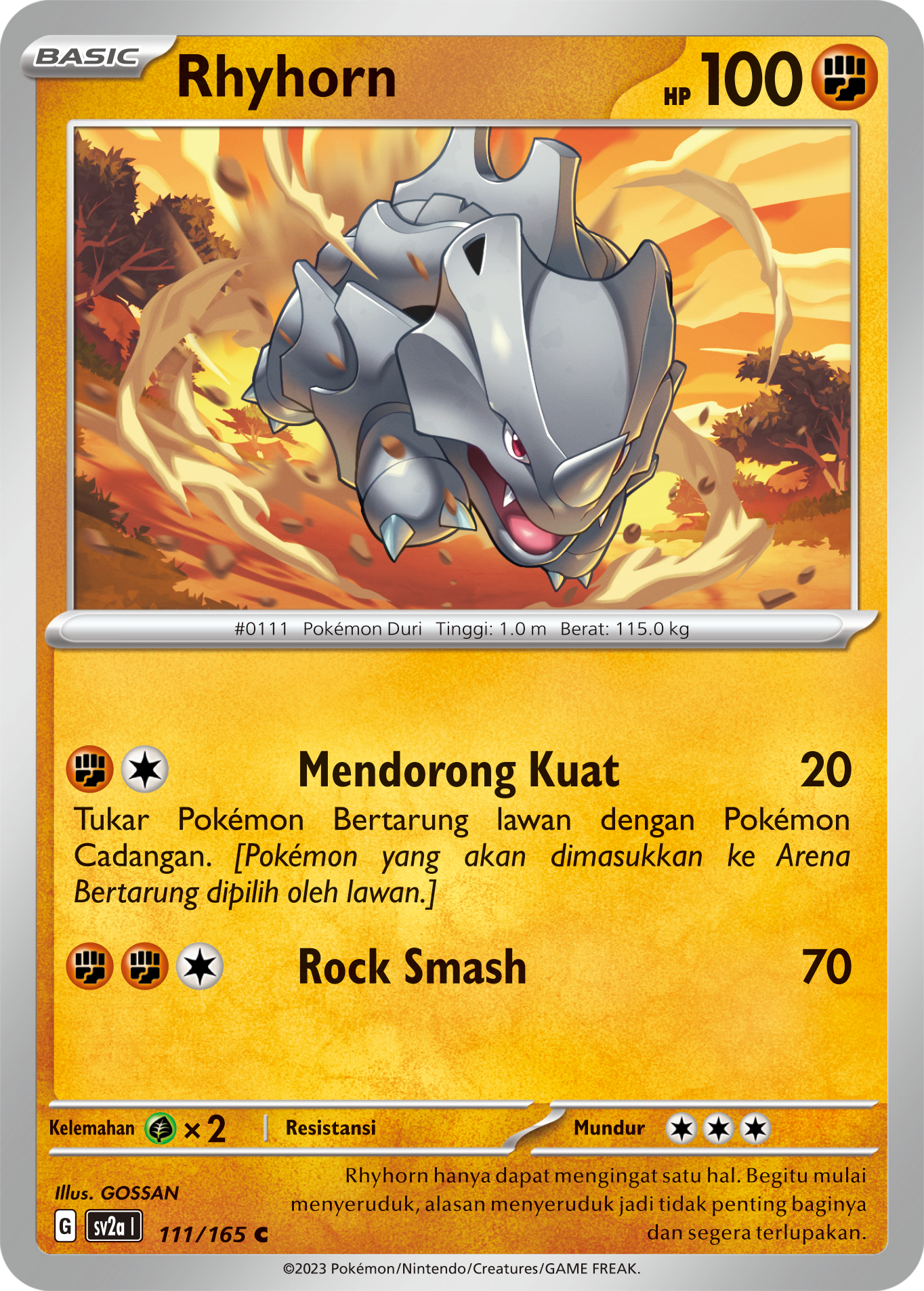 Rhyhorn 111 — Kartu Pokémon 151 (Indonesian Pokémon TCG card)