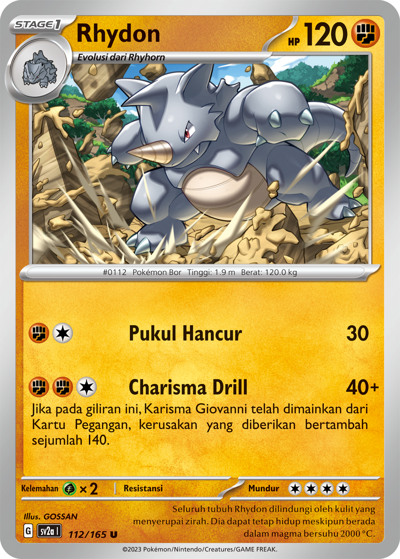 Rhydon 112 — Kartu Pokémon 151 (Indonesian Pokémon TCG card)