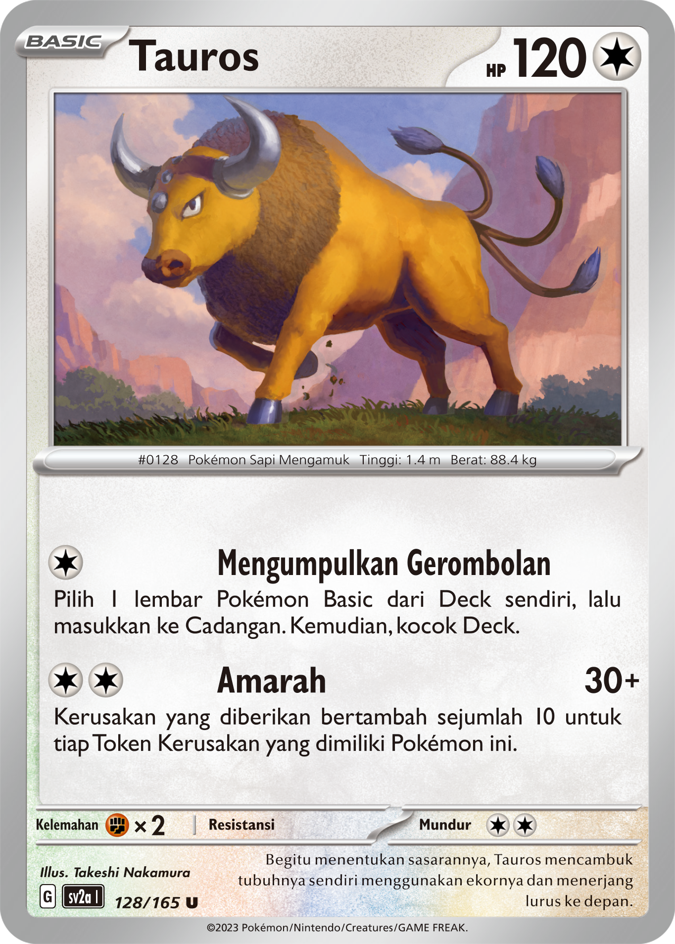 Tauros 128 — Kartu Pokémon 151 (Indonesian Pokémon TCG card)