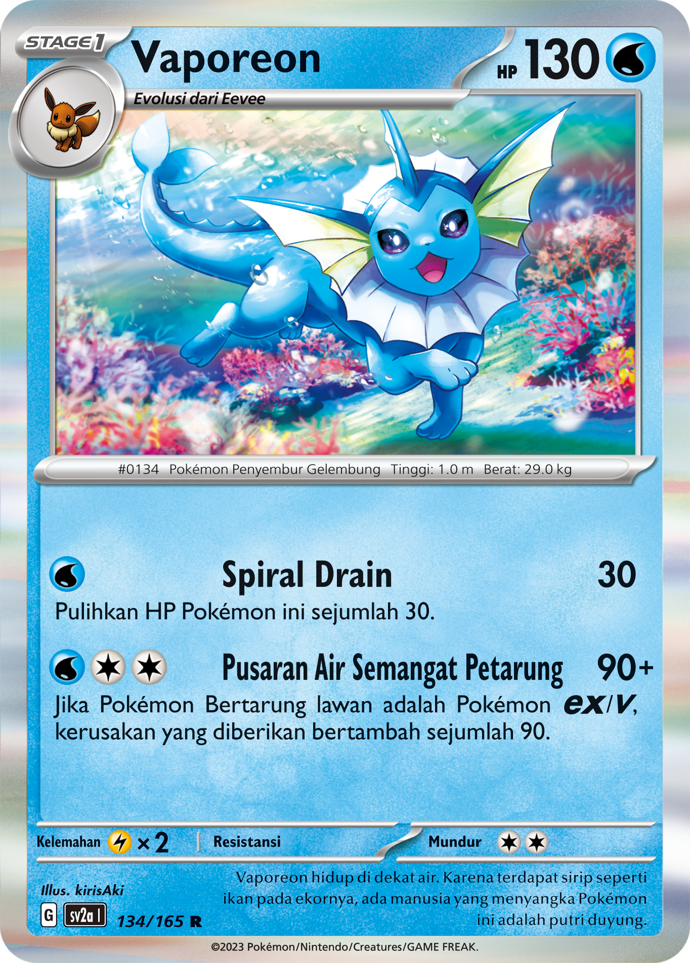 Vaporeon 134 — Kartu Pokémon 151 (Indonesian Pokémon TCG card)