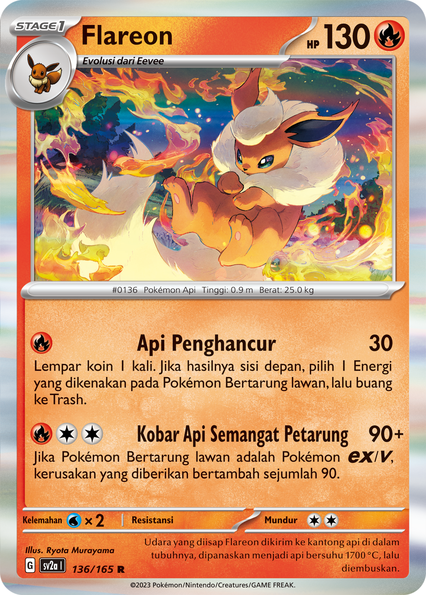 Flareon 136 — Kartu Pokémon 151 (Indonesian Pokémon TCG card)