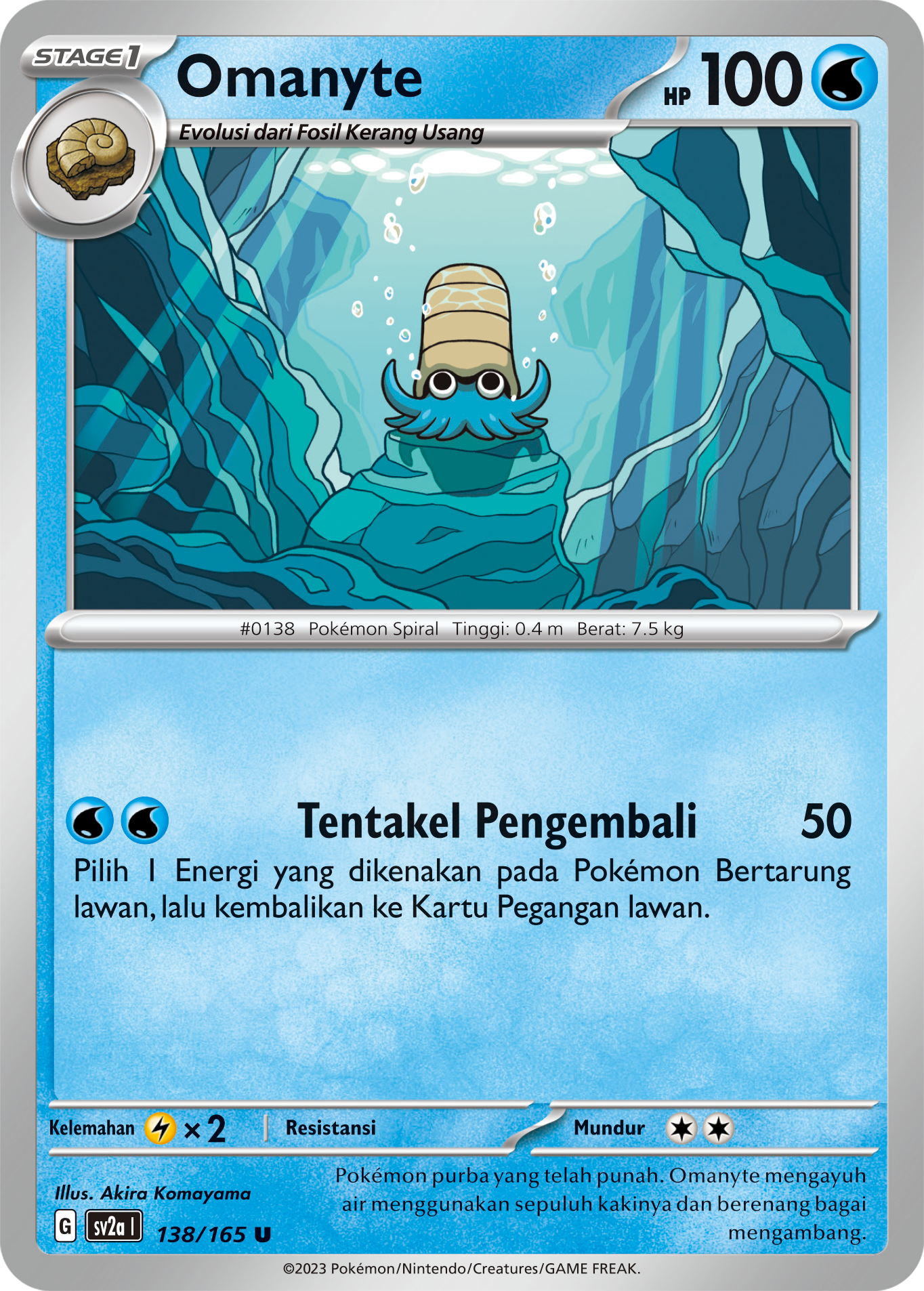 Omanyte 138 — Kartu Pokémon 151 (Indonesian Pokémon TCG card)