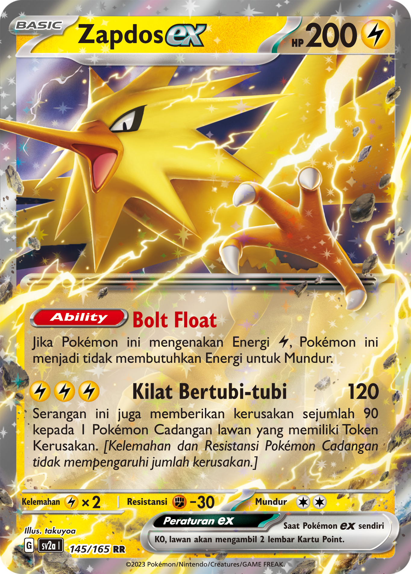 Zapdos ex 145 — Kartu Pokémon 151 (Indonesian Pokémon TCG card)
