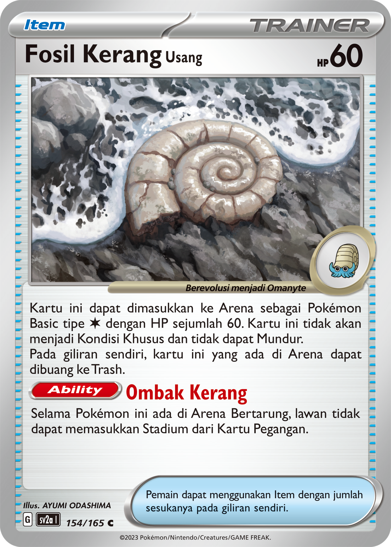 Fosil Kerang Usang 154 — Kartu Pokémon 151 (Indonesian Pokémon TCG card)