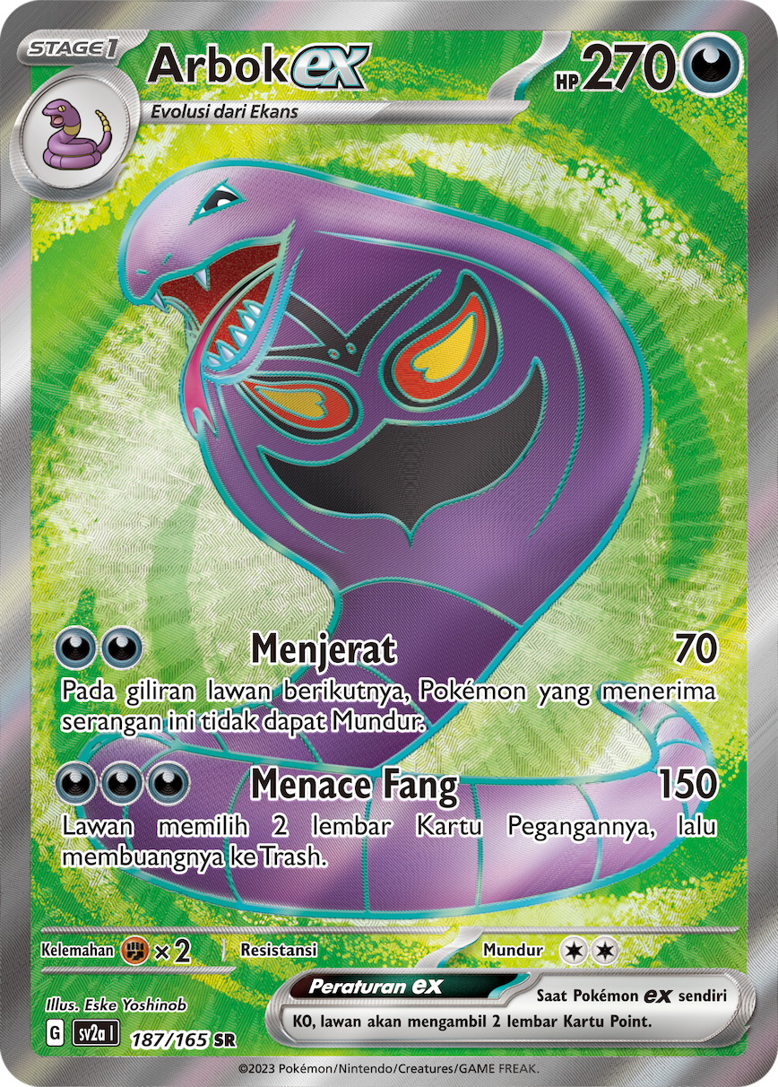 Arbok ex 187 — Kartu Pokémon 151 (Indonesian Pokémon TCG card)