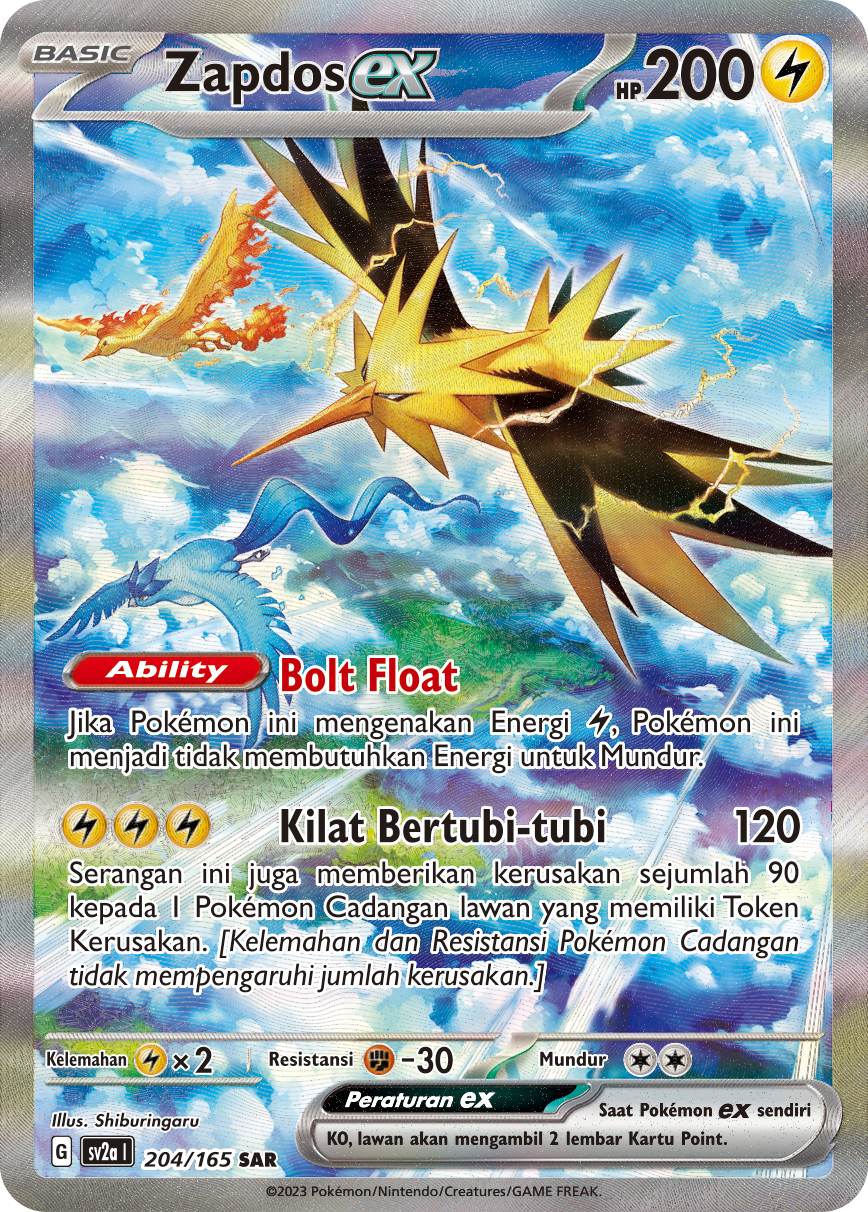 Zapdos ex 204 — Kartu Pokémon 151 (Indonesian Pokémon TCG card)