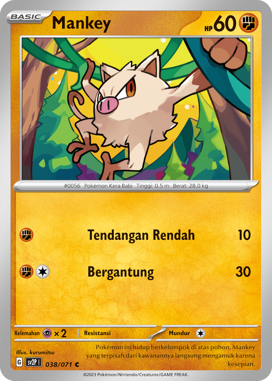 Mankey 038 — Mara Bahaya Salju (Indonesian Pokémon TCG card)