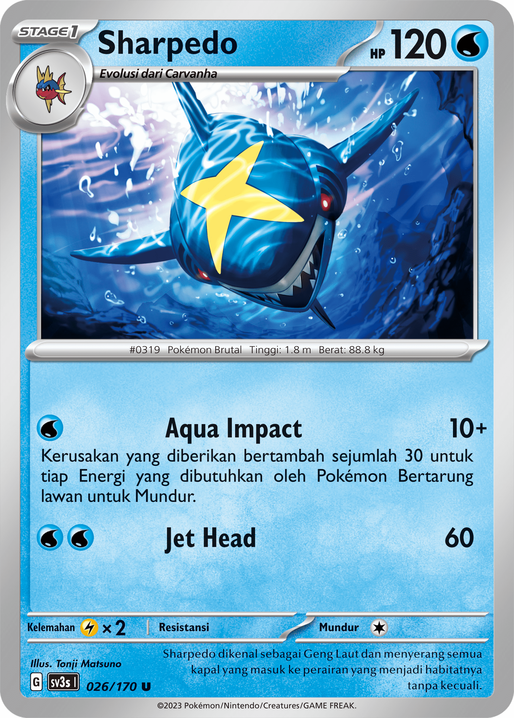 Sharpedo 026 — Kilau Hitam (Indonesian Pokémon TCG card)