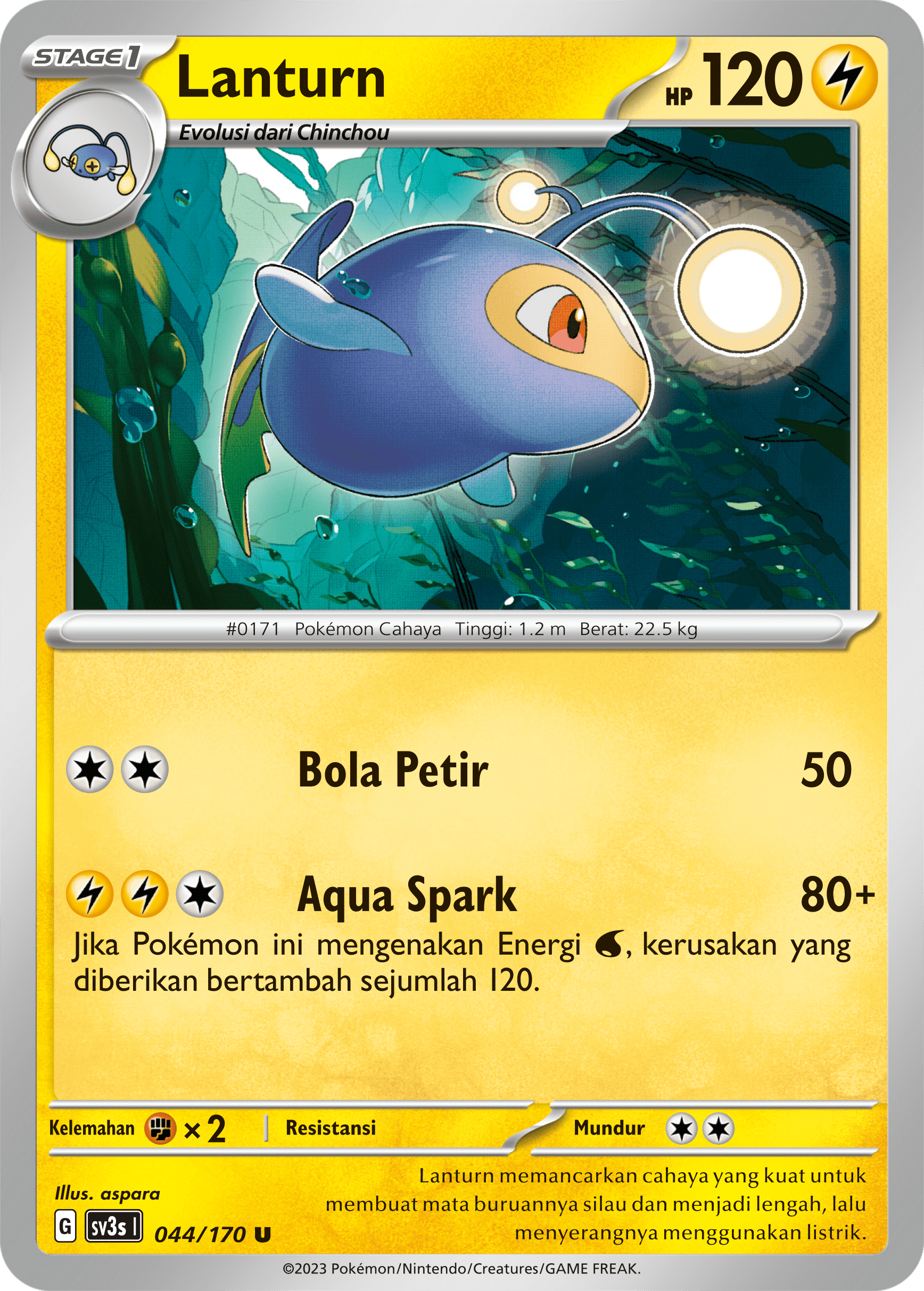 Lanturn 044 — Kilau Hitam (Indonesian Pokémon TCG card)