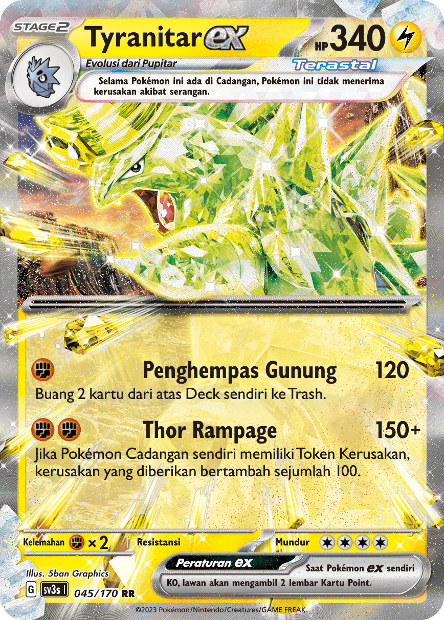 Tyranitar ex 045 — Kilau Hitam (Indonesian Pokémon TCG card)