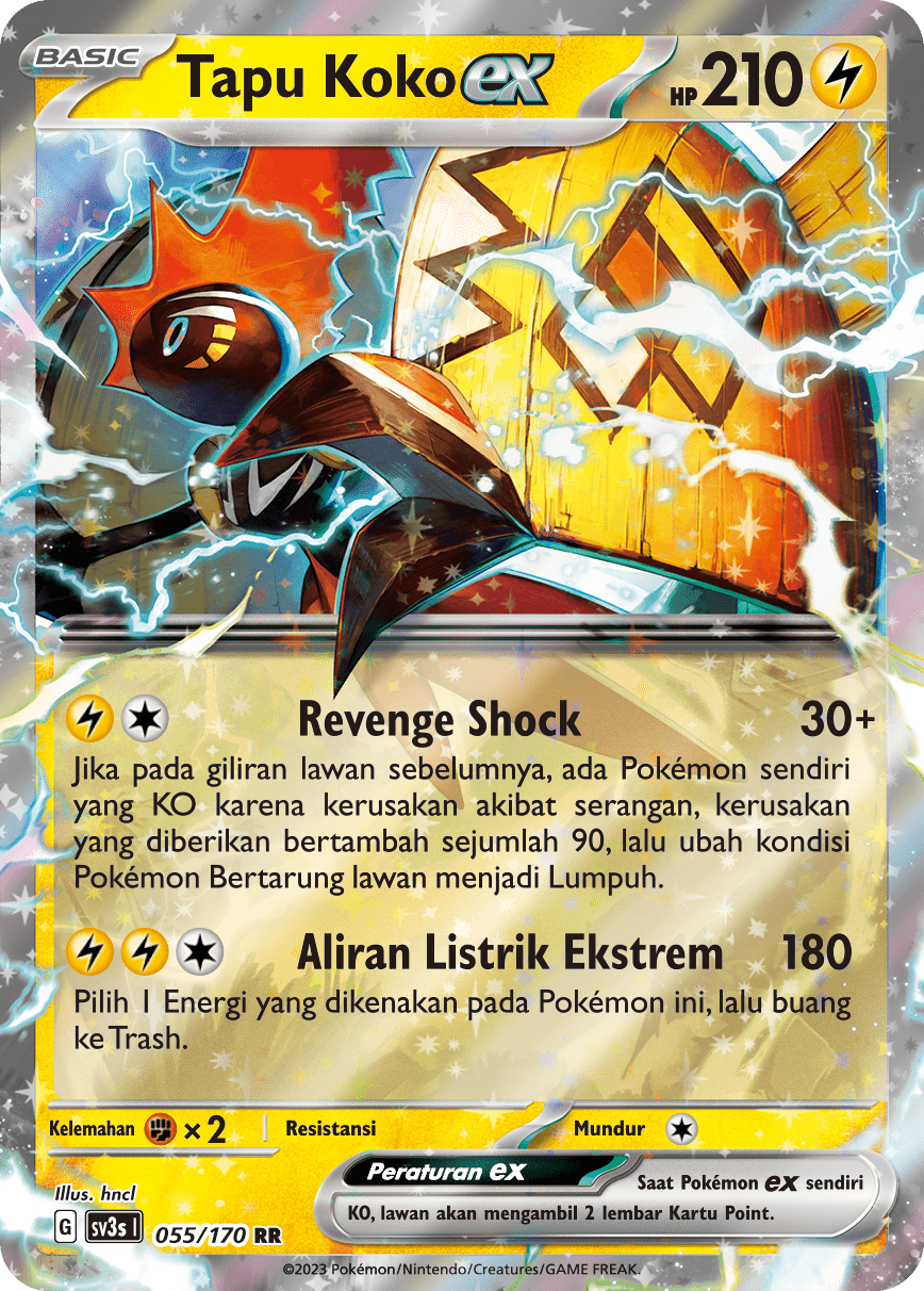Tapu Koko ex 055 — Kilau Hitam (Indonesian Pokémon TCG card)