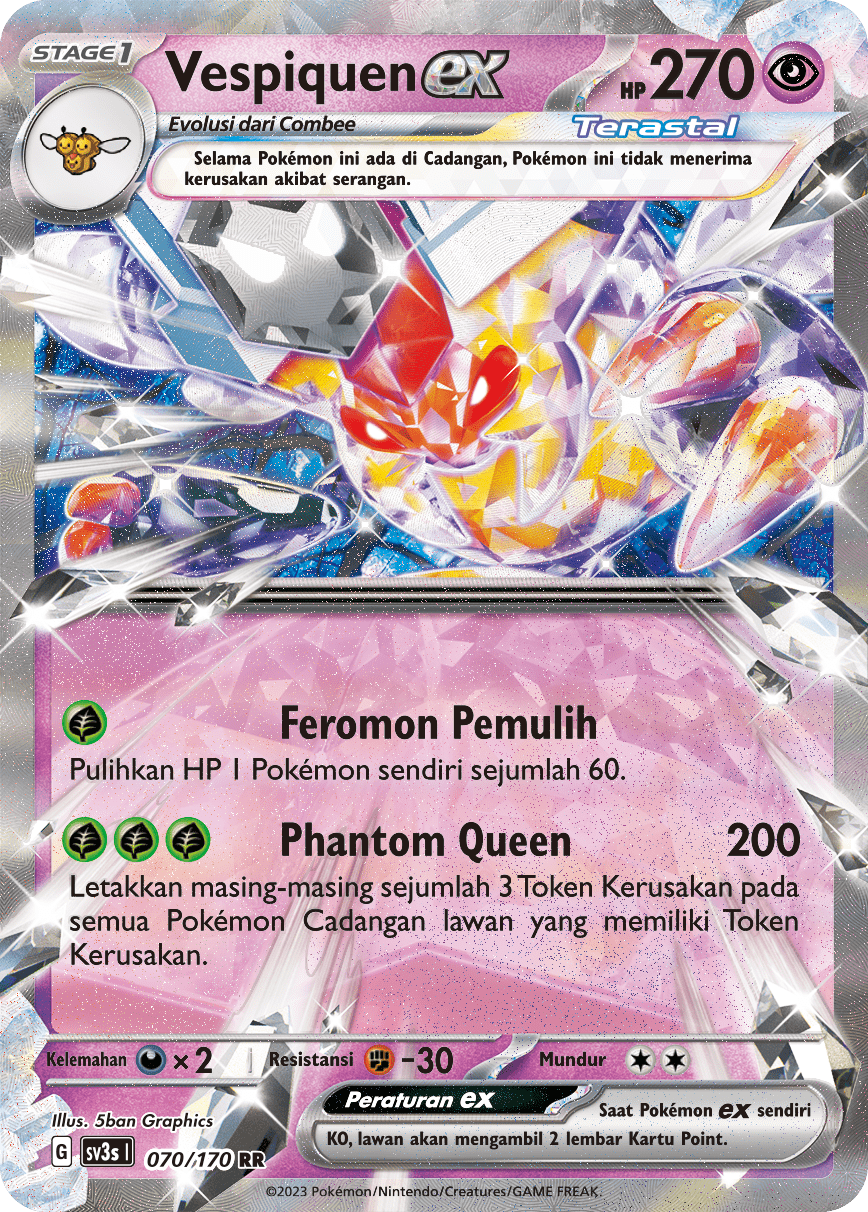 Vespiquen ex 070 — Kilau Hitam (Indonesian Pokémon TCG card)