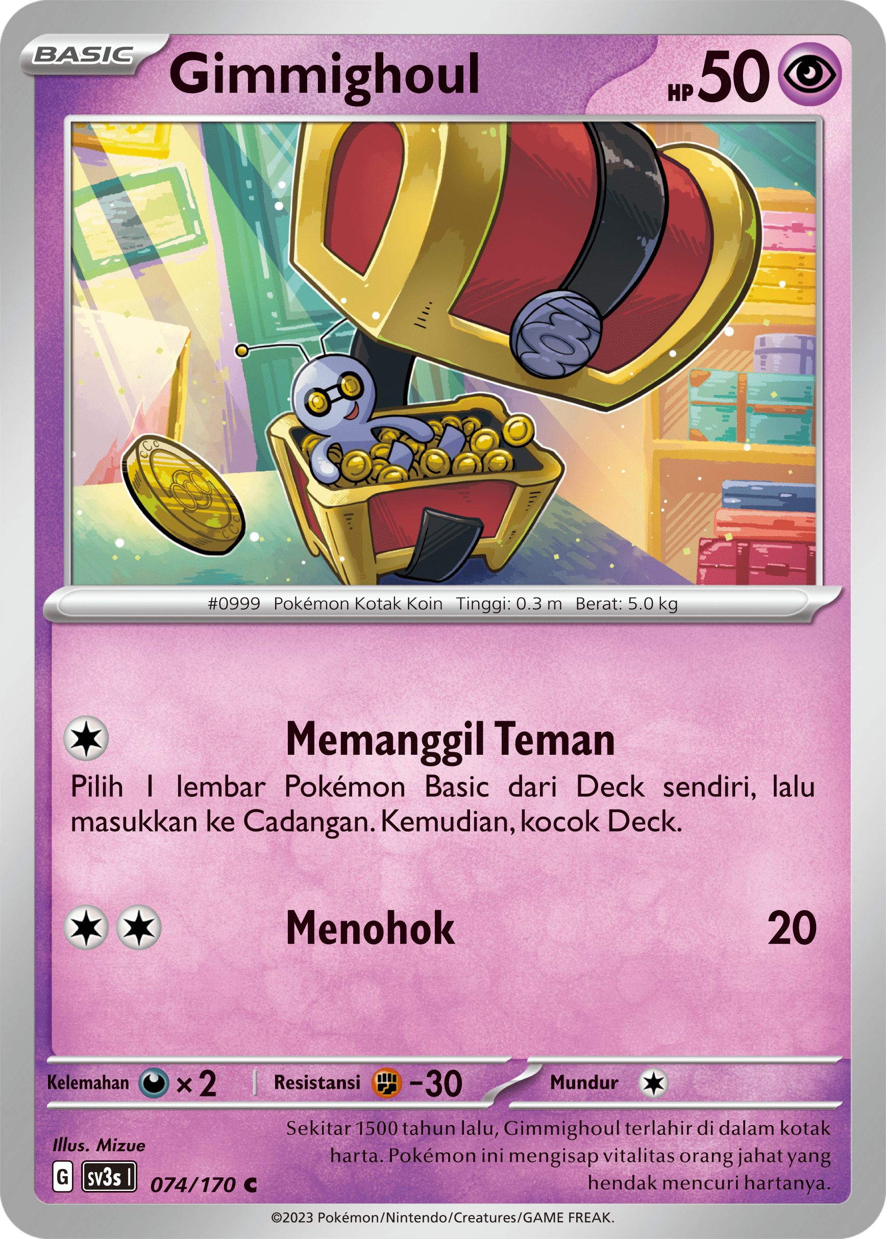 Gimmighoul 074 — Kilau Hitam (Indonesian Pokémon TCG card)