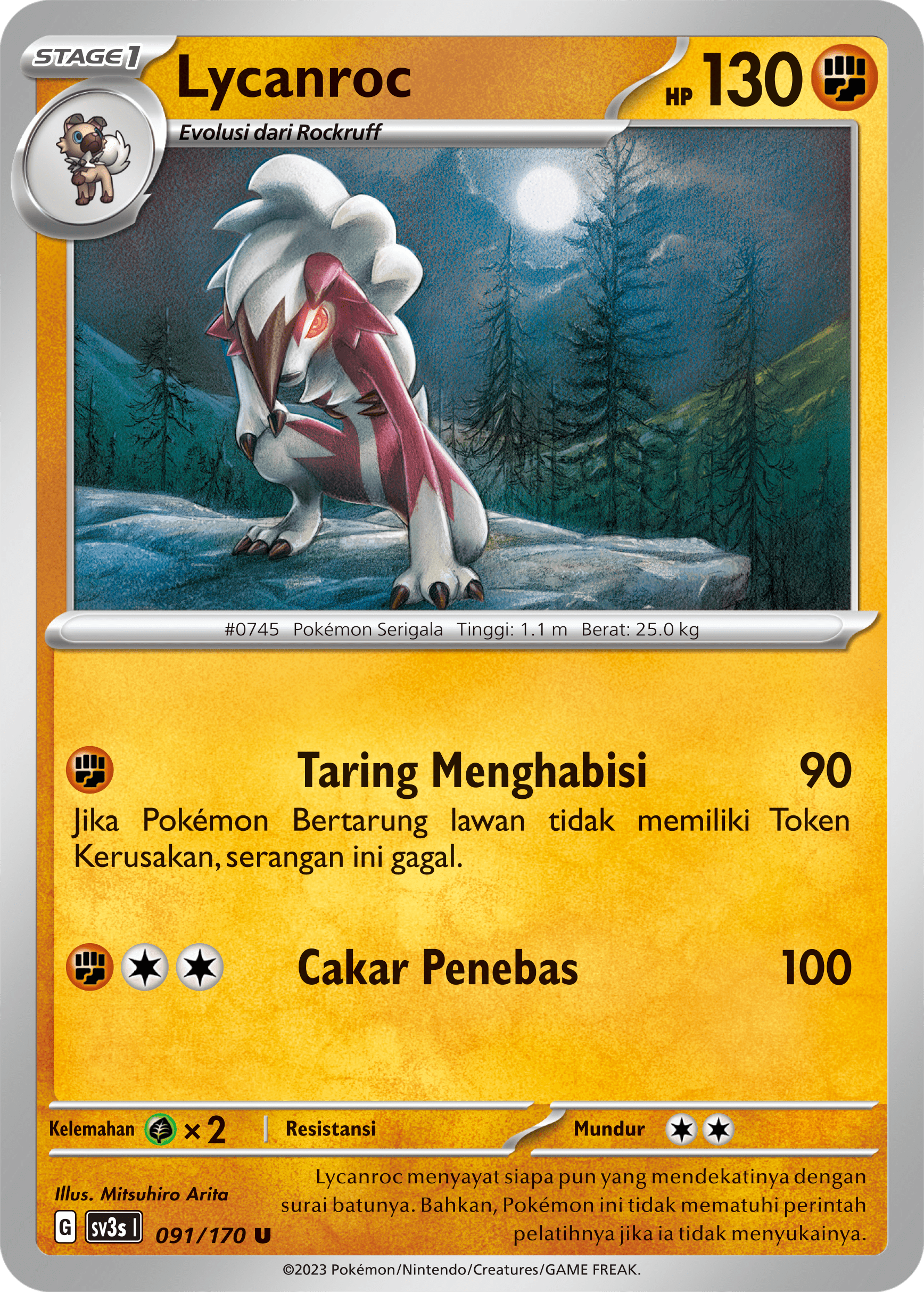 Lycanroc 091 — Kilau Hitam (Indonesian Pokémon TCG card)