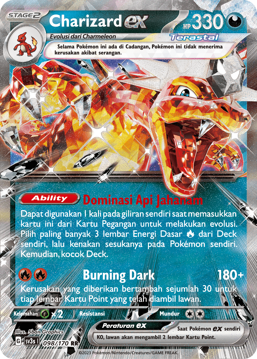 Charizard ex 098 — Kilau Hitam (Indonesian Pokémon TCG card)