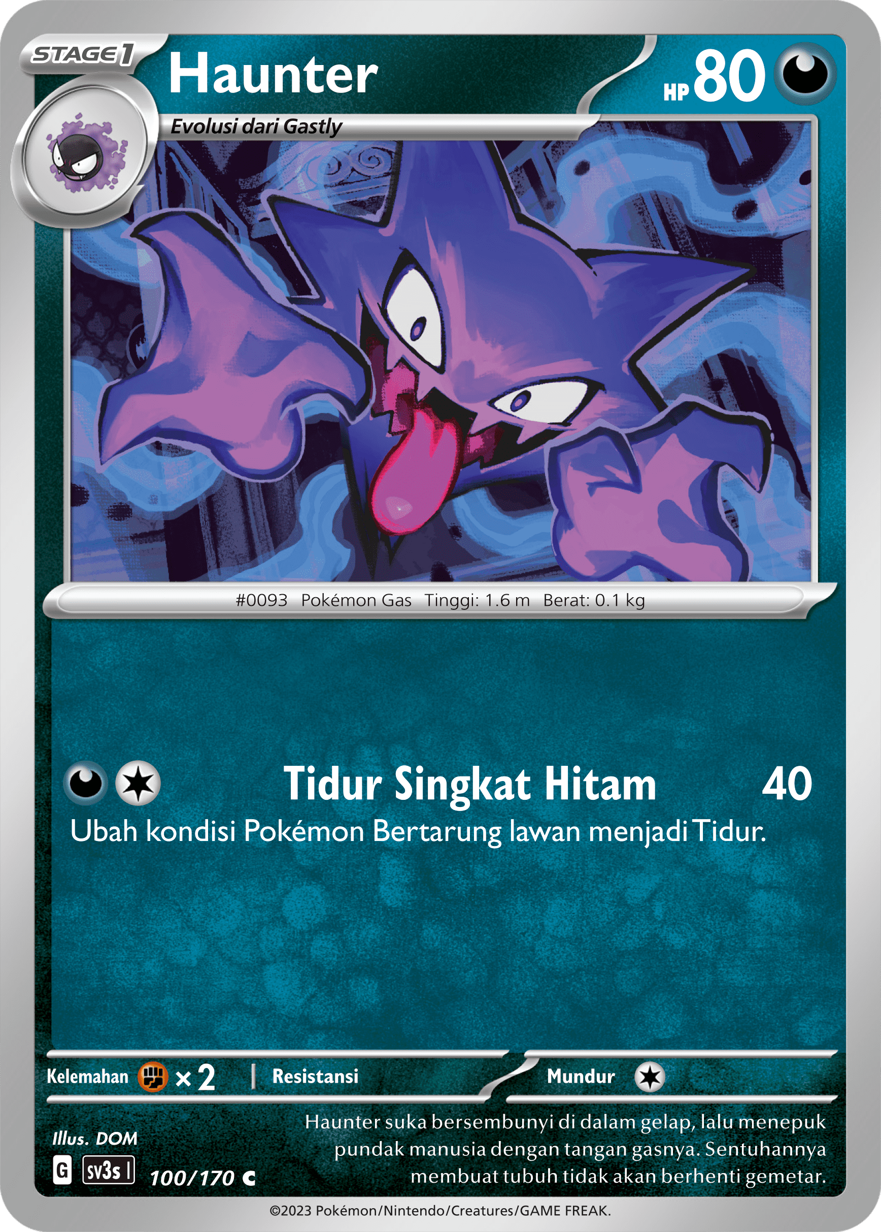 Haunter 100 — Kilau Hitam (Indonesian Pokémon TCG card)