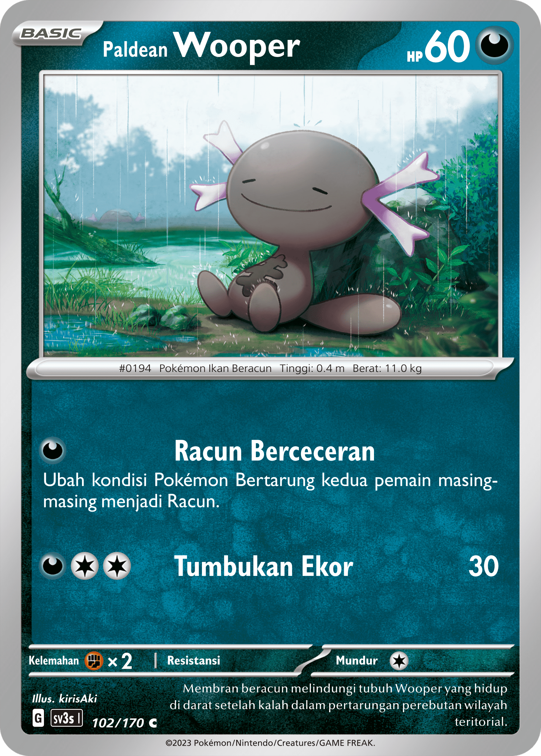 Paldean Wooper 102 — Kilau Hitam (Indonesian Pokémon TCG card)