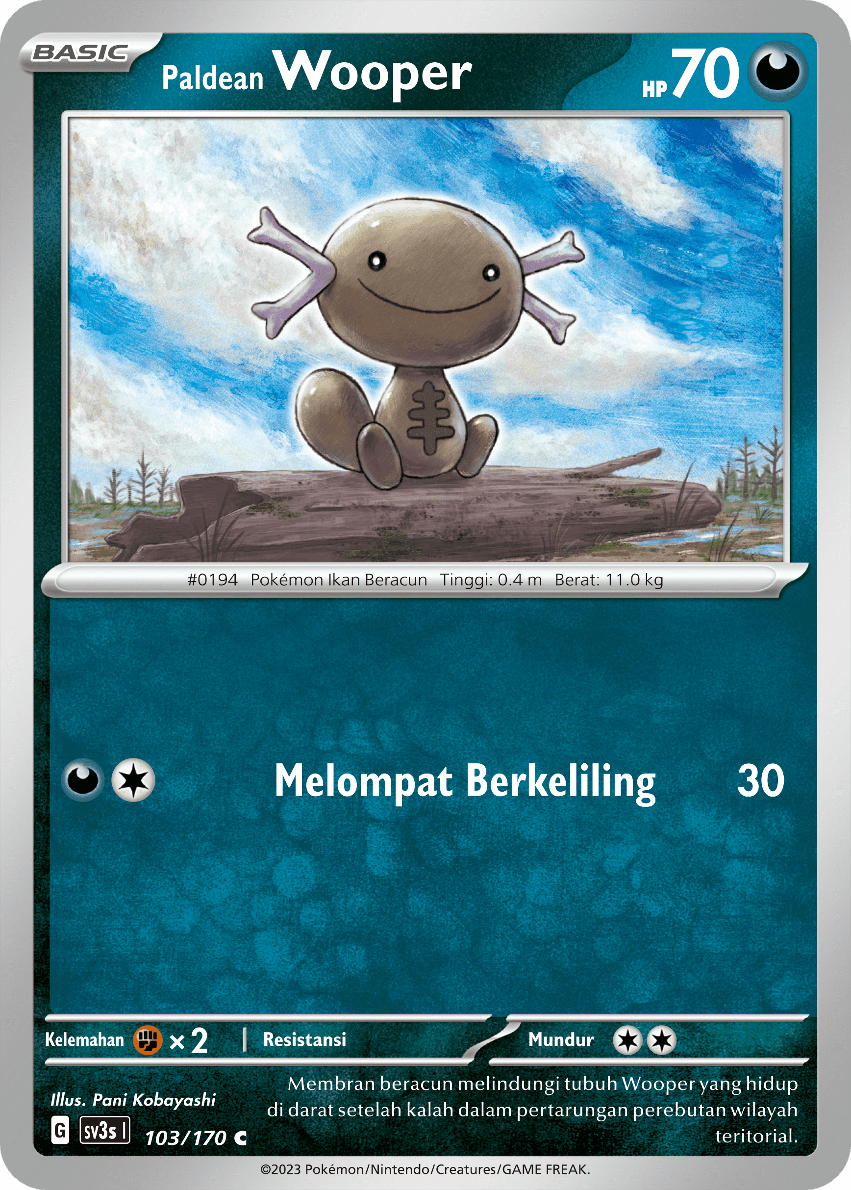 Paldean Wooper 103 — Kilau Hitam (Indonesian Pokémon TCG card)