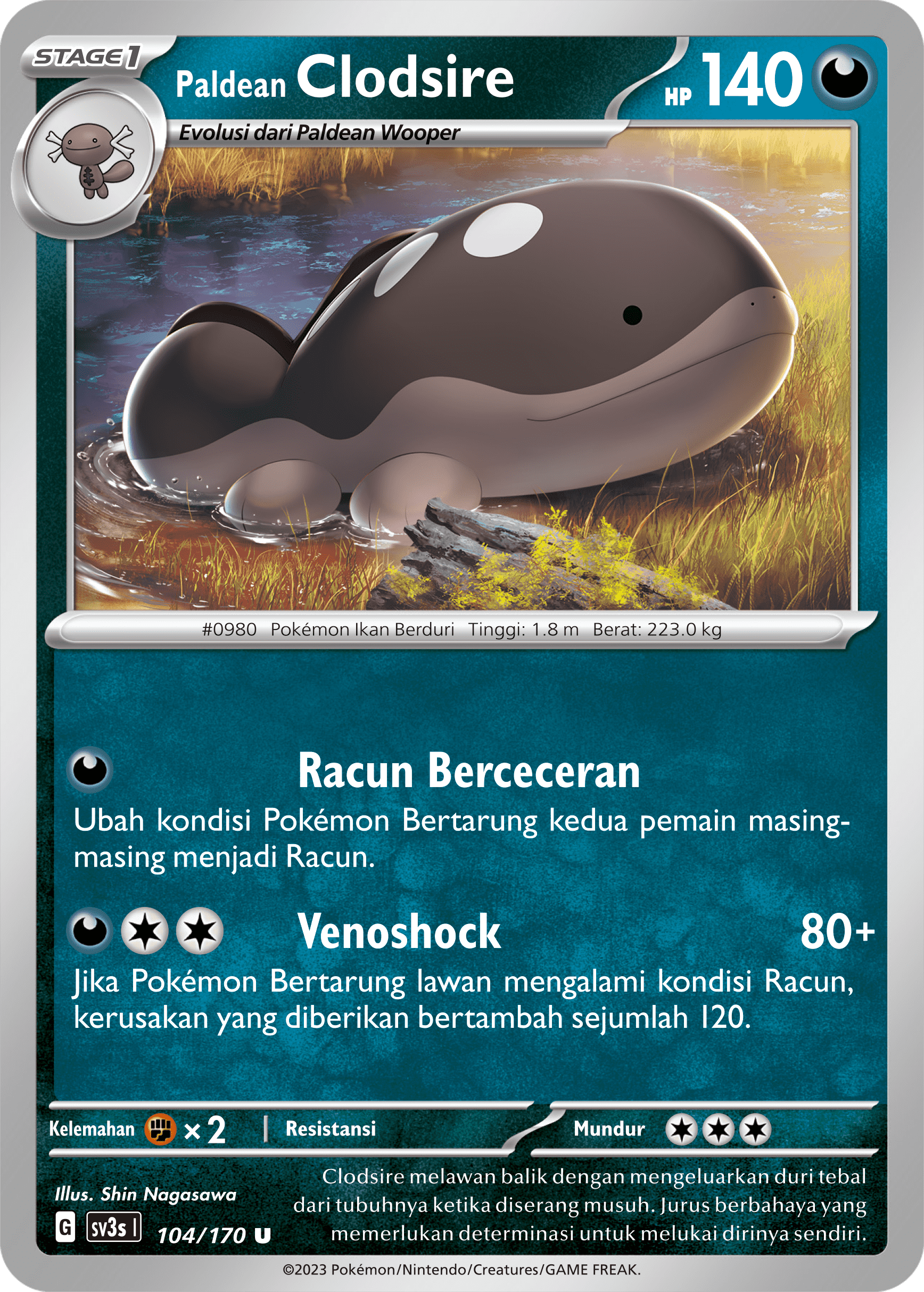 Paldean Clodsire 104 — Kilau Hitam (Indonesian Pokémon TCG card)