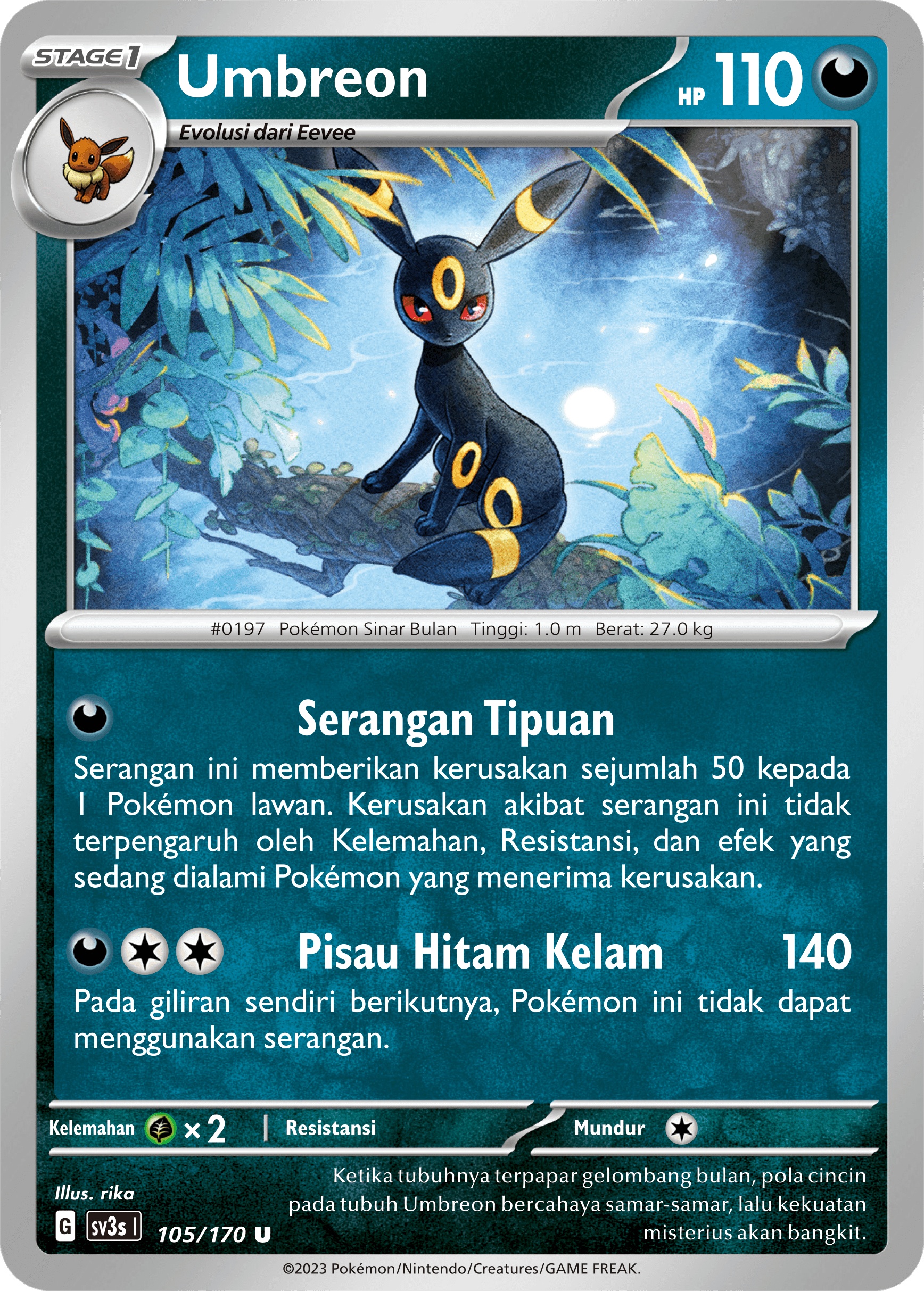 Umbreon 105 — Kilau Hitam (Indonesian Pokémon TCG card)
