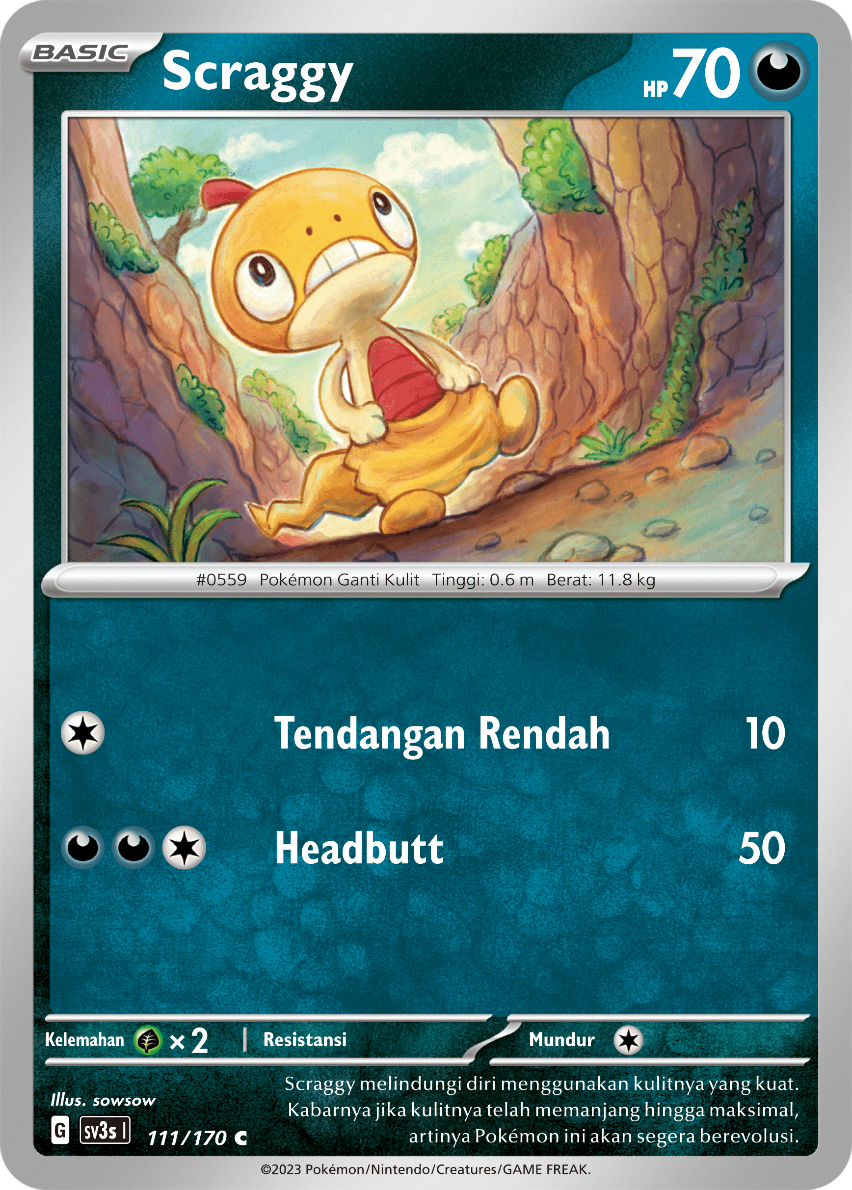 Scraggy 111 — Kilau Hitam (Indonesian Pokémon TCG card)