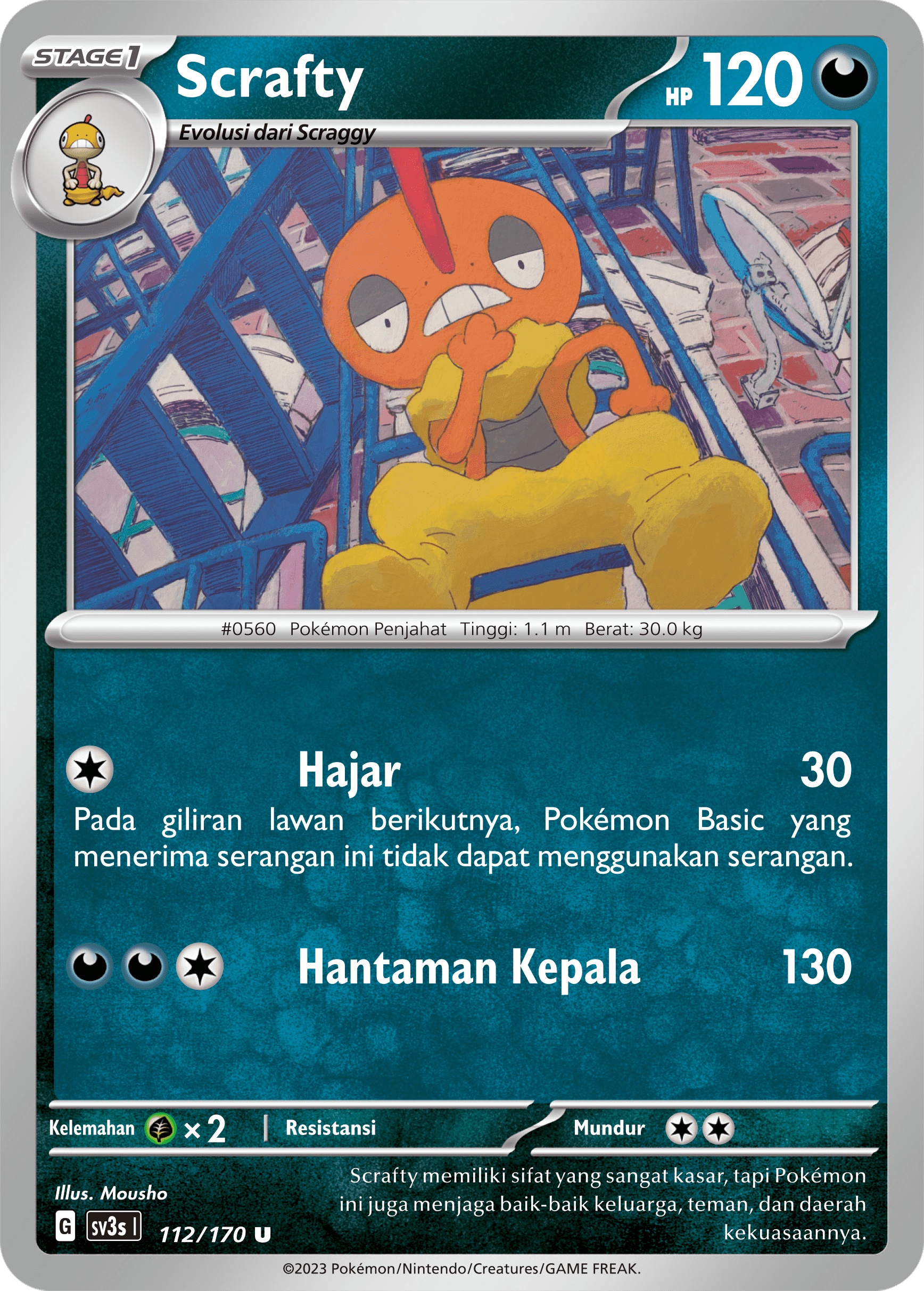 Scrafty 112 — Kilau Hitam (Indonesian Pokémon TCG card)