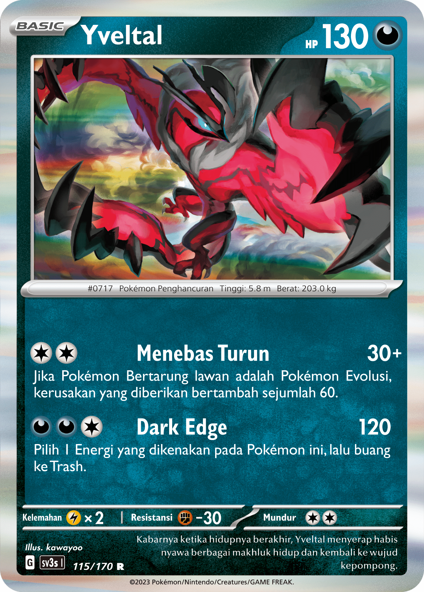 Yveltal 115 — Kilau Hitam (Indonesian Pokémon TCG card)