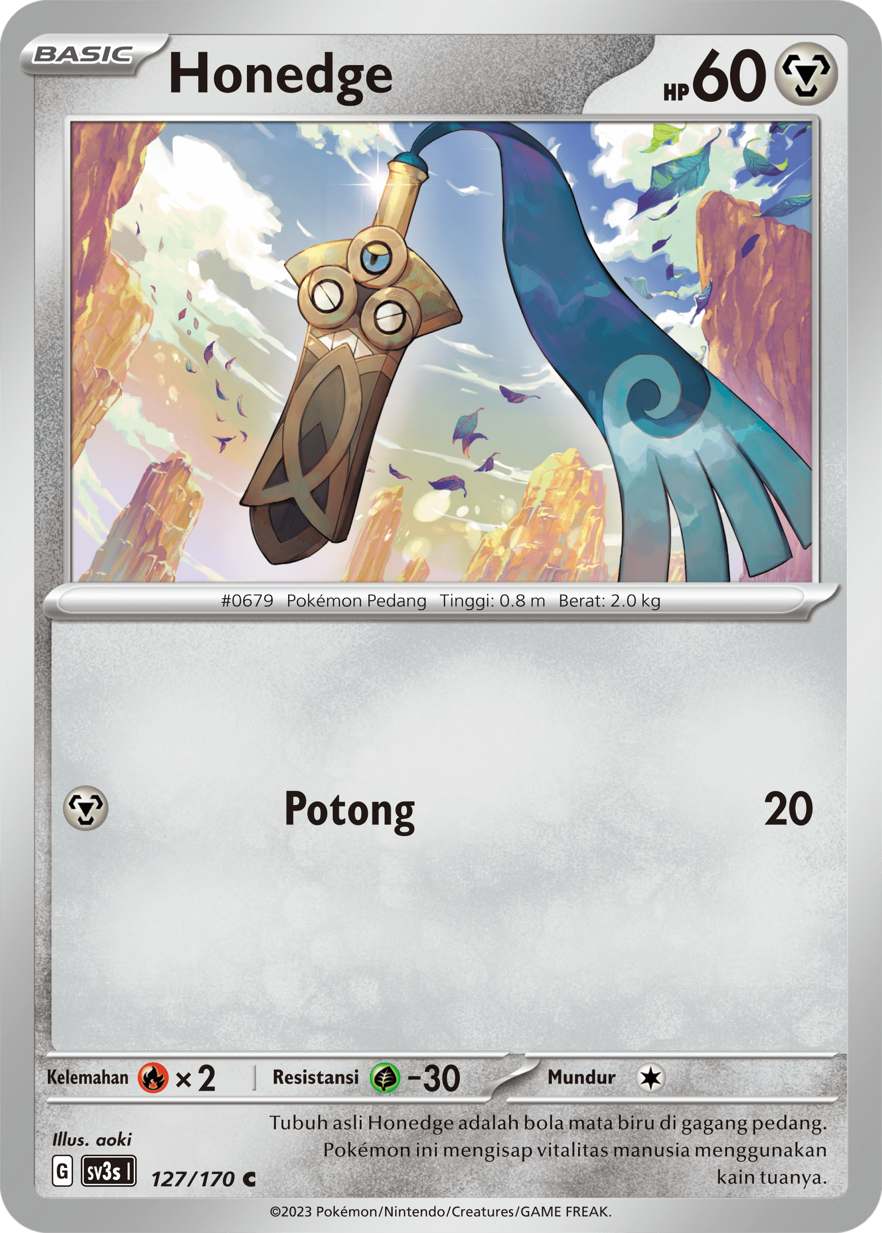 Honedge 127 — Kilau Hitam (Indonesian Pokémon TCG card)