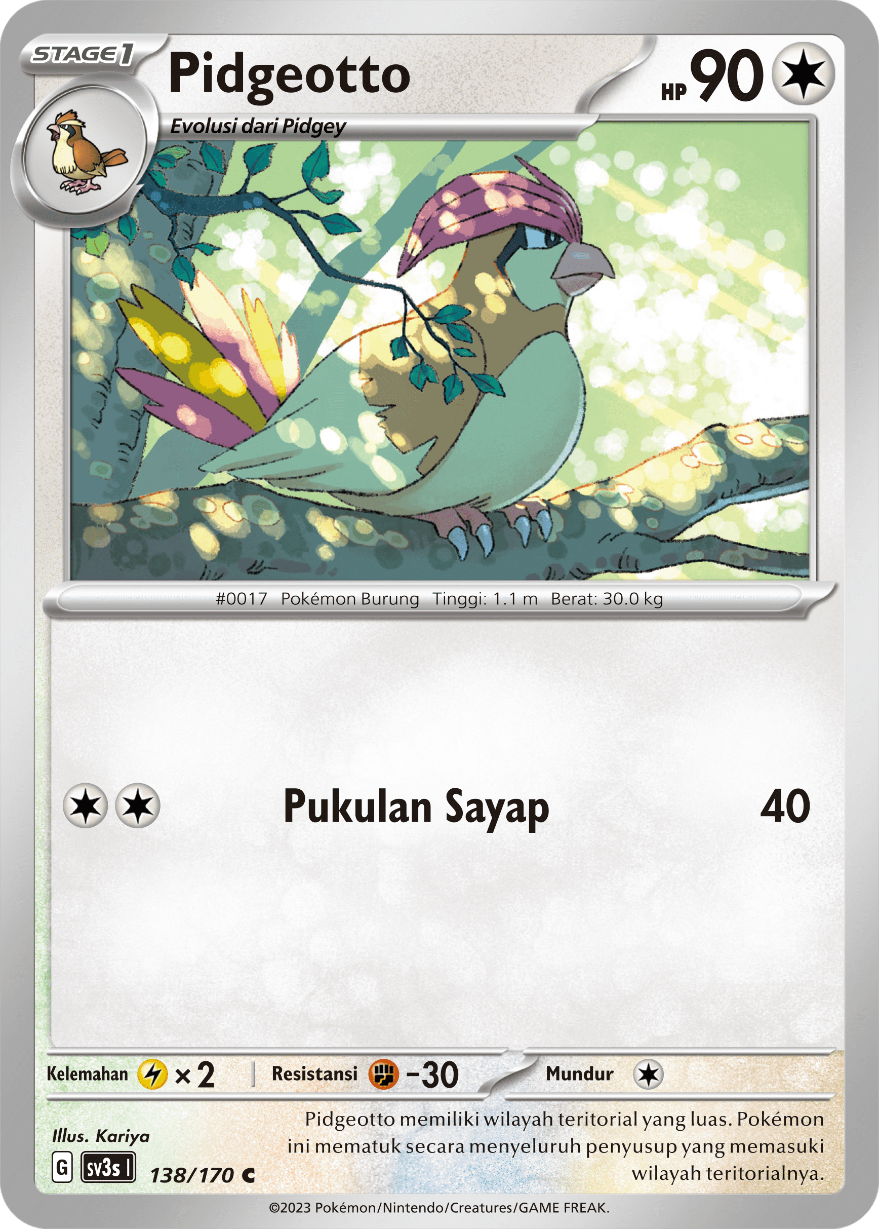 Pidgeotto 138 — Kilau Hitam (Indonesian Pokémon TCG card)