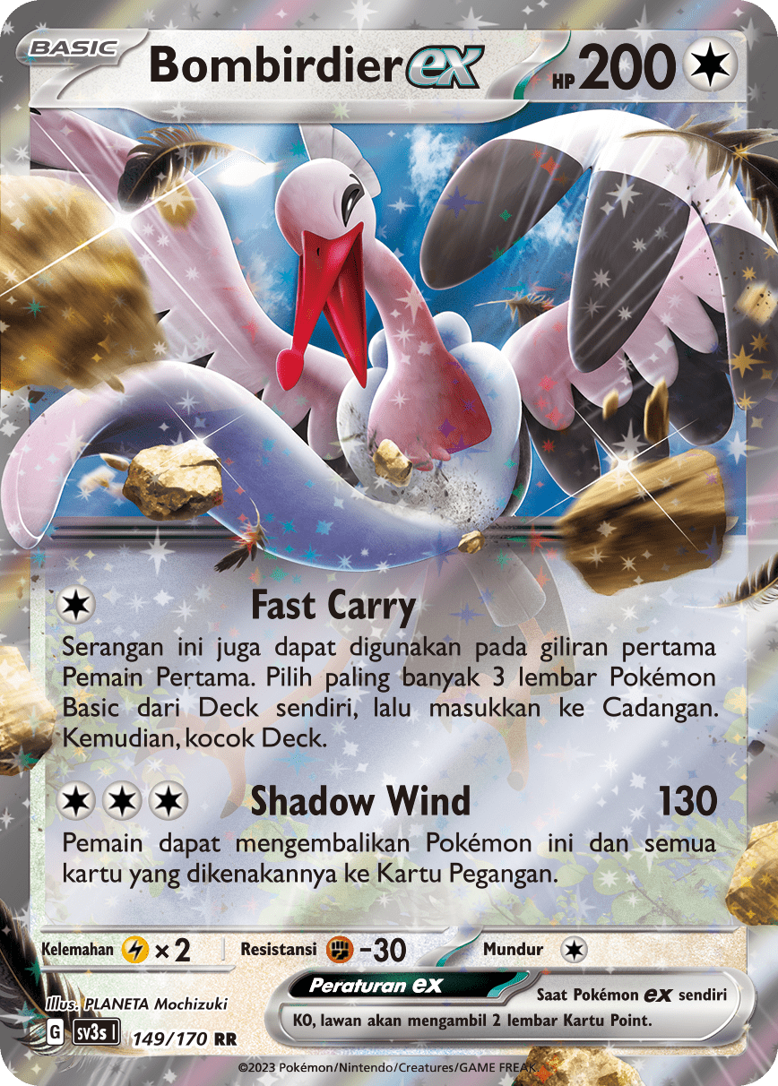 Bombirdier ex 149 — Kilau Hitam (Indonesian Pokémon TCG card)