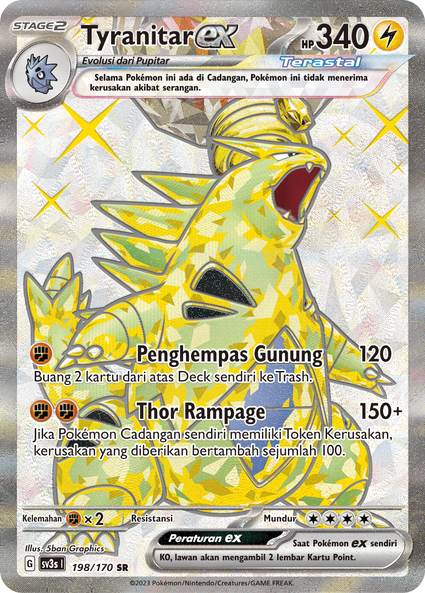 Tyranitar ex 198 — Kilau Hitam (Indonesian Pokémon TCG card)