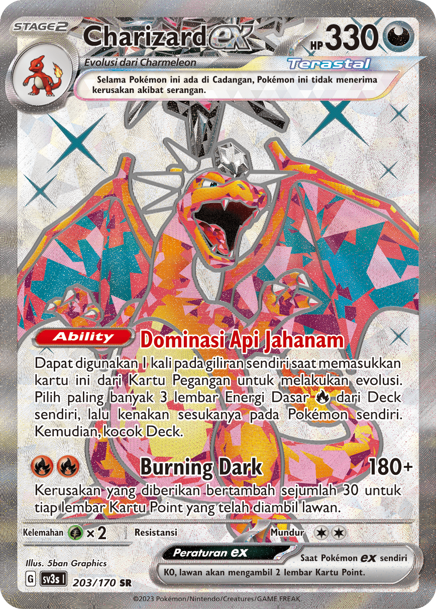 Charizard ex 203 — Kilau Hitam (Indonesian Pokémon TCG card)